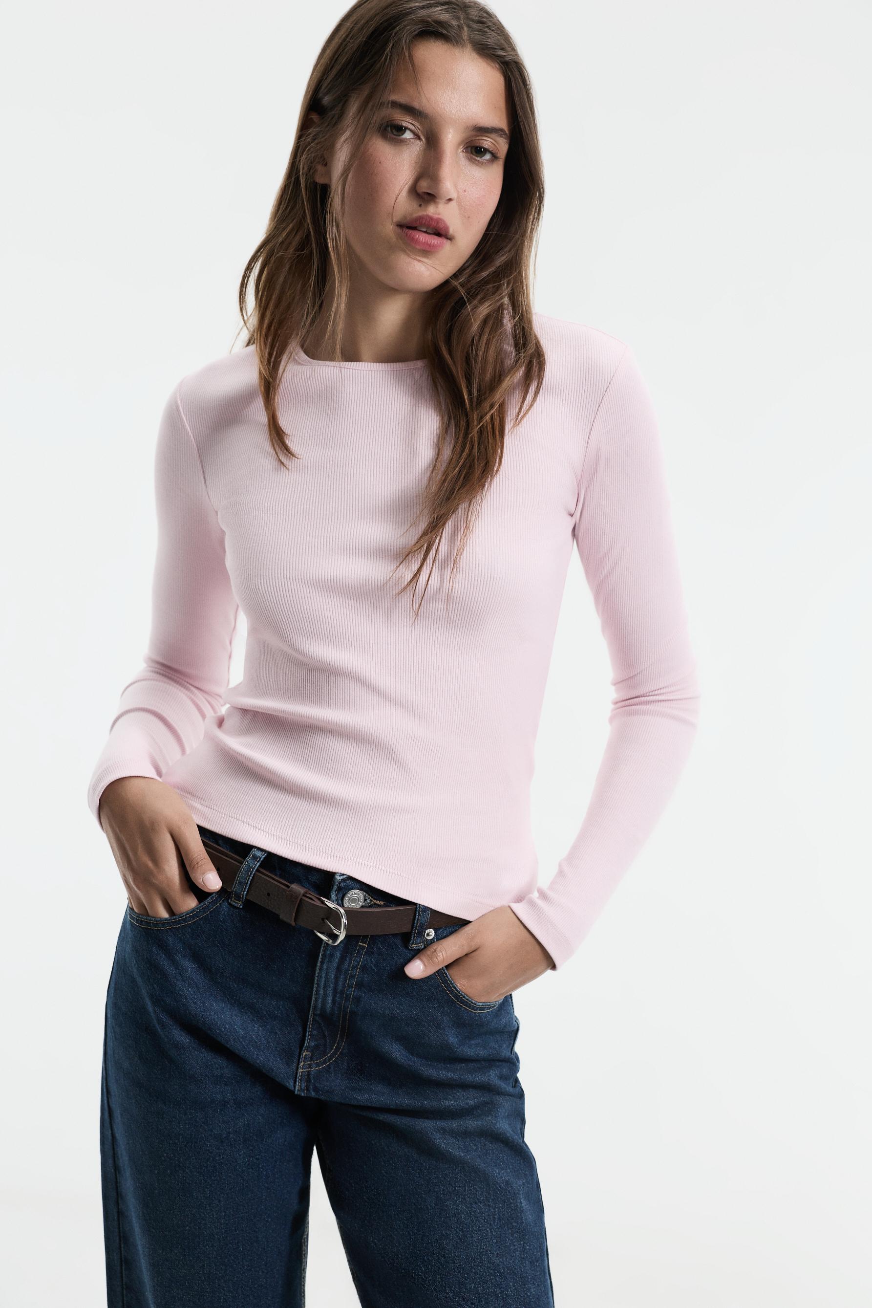 Ribbed long sleeve T-shirt — PASTEL PINK