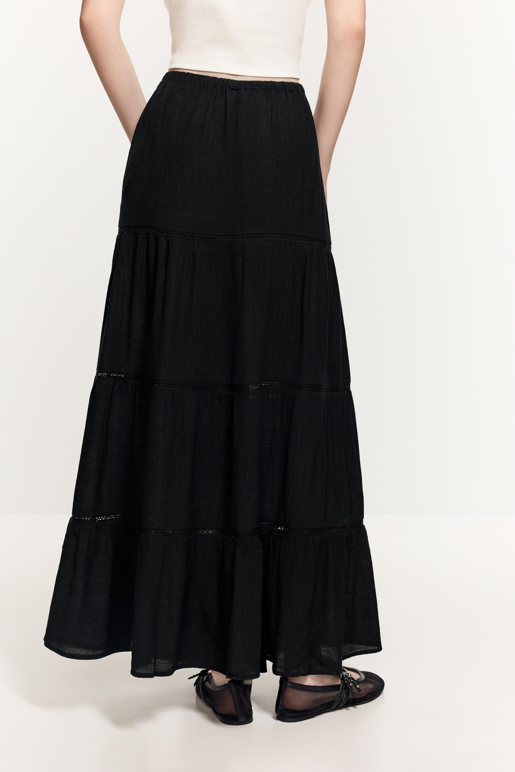 Midi skirt with lace trim — DARK ANTHRACITE GREY