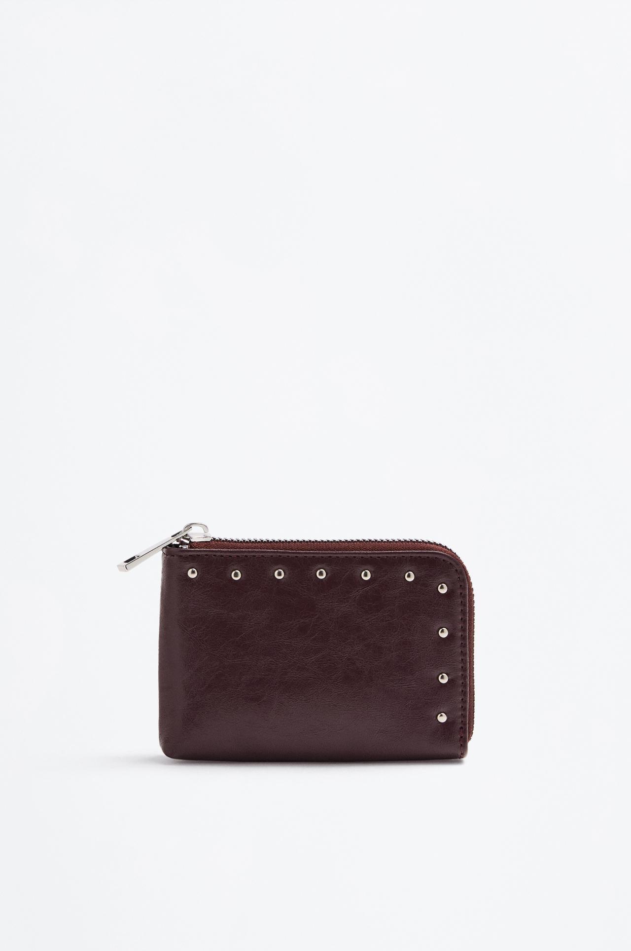 Studded textured wallet — BURGUNDY