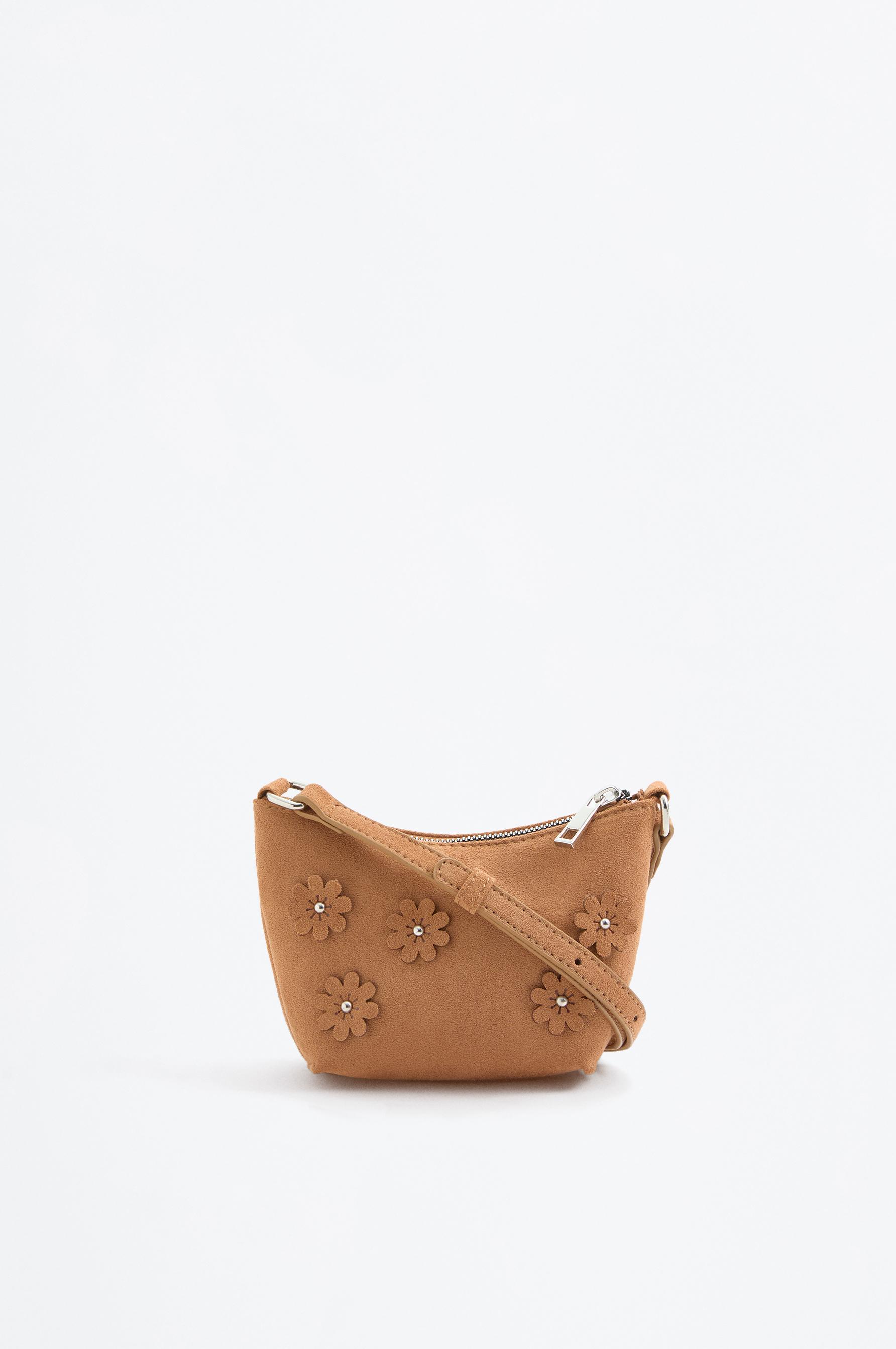 Crossbody bag with floral detail — CAMEL