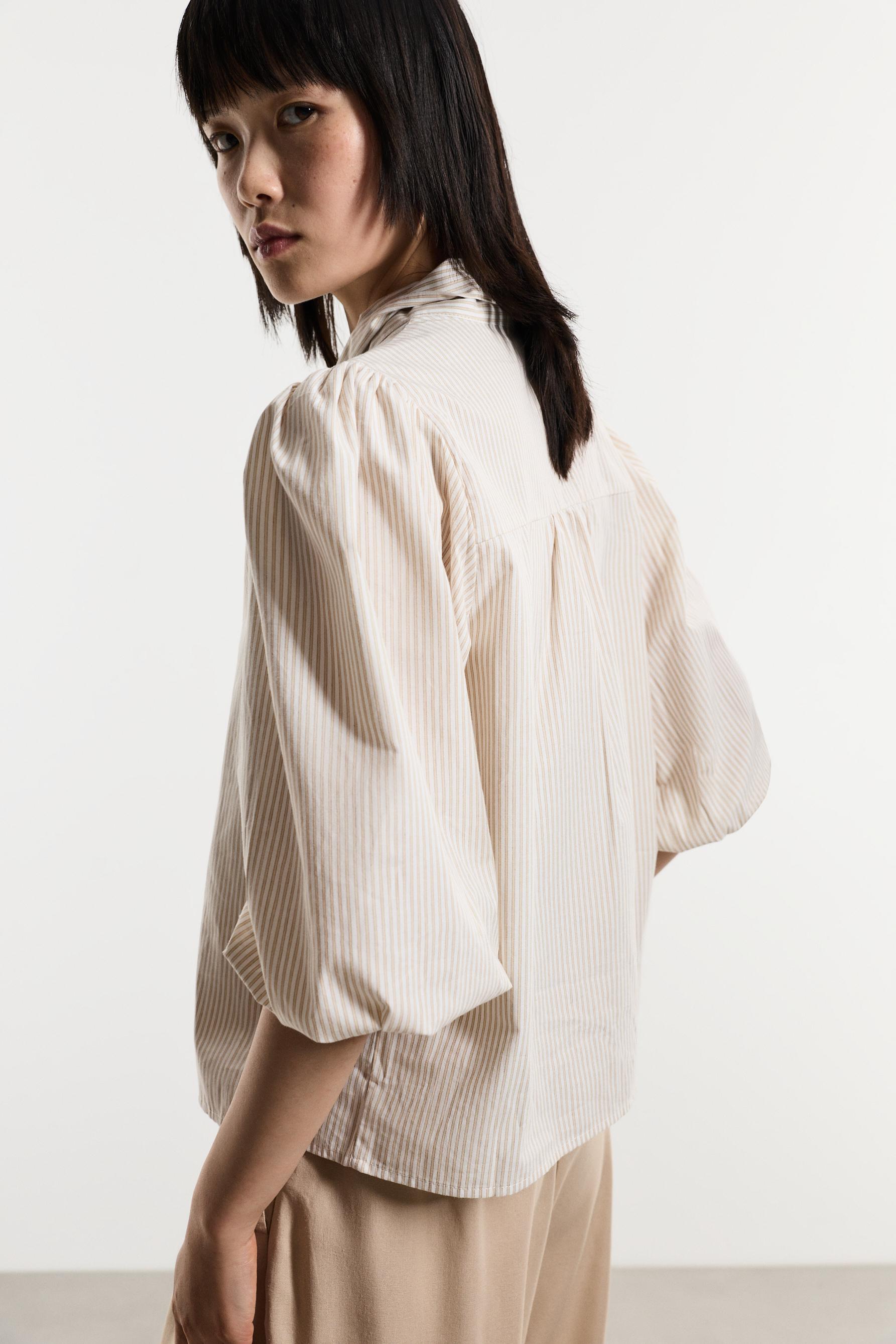 Tie-neck shirt — ECRU/BROWN