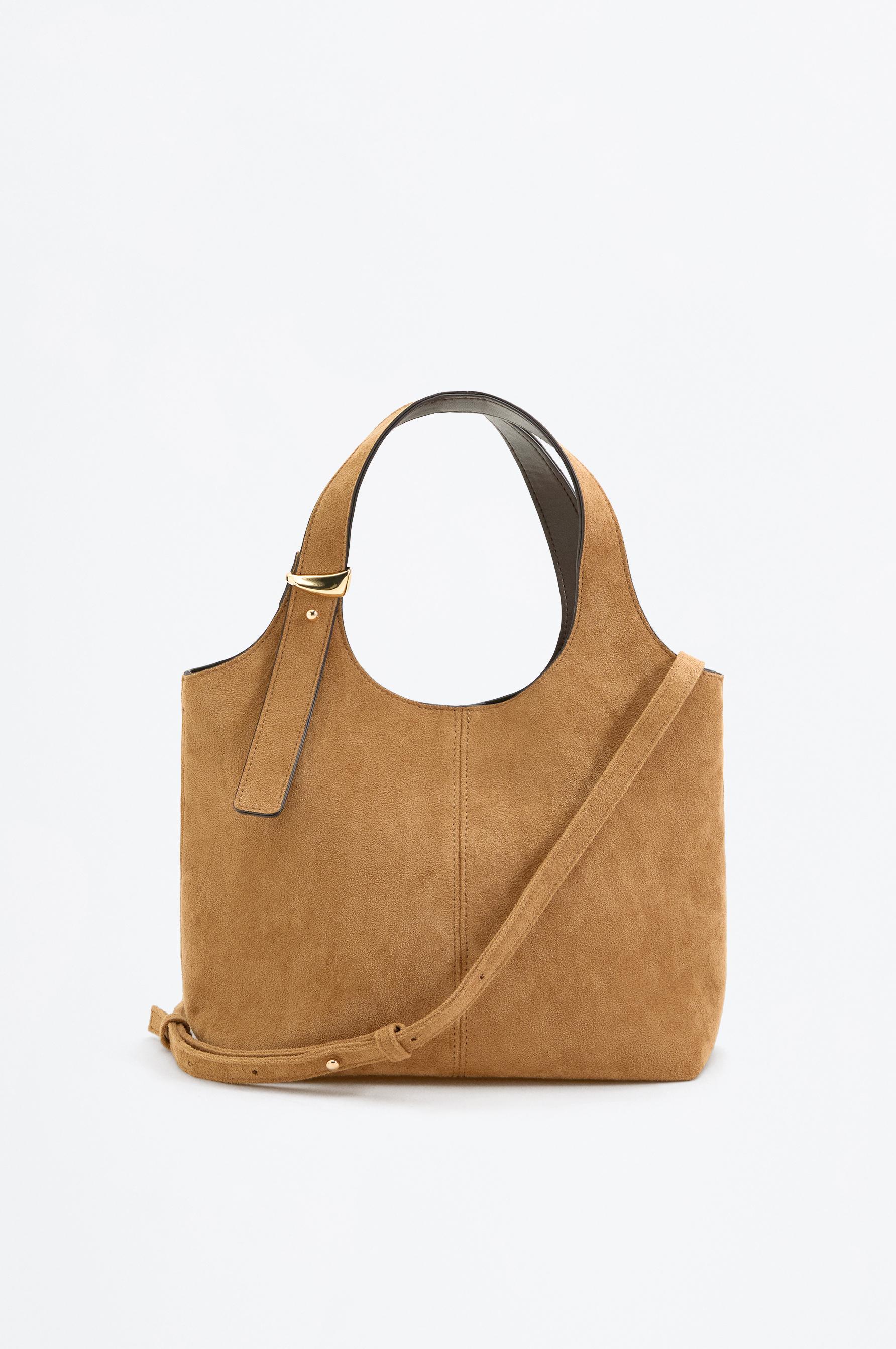 Suede Effect Mini Shopper Bag — CAMEL