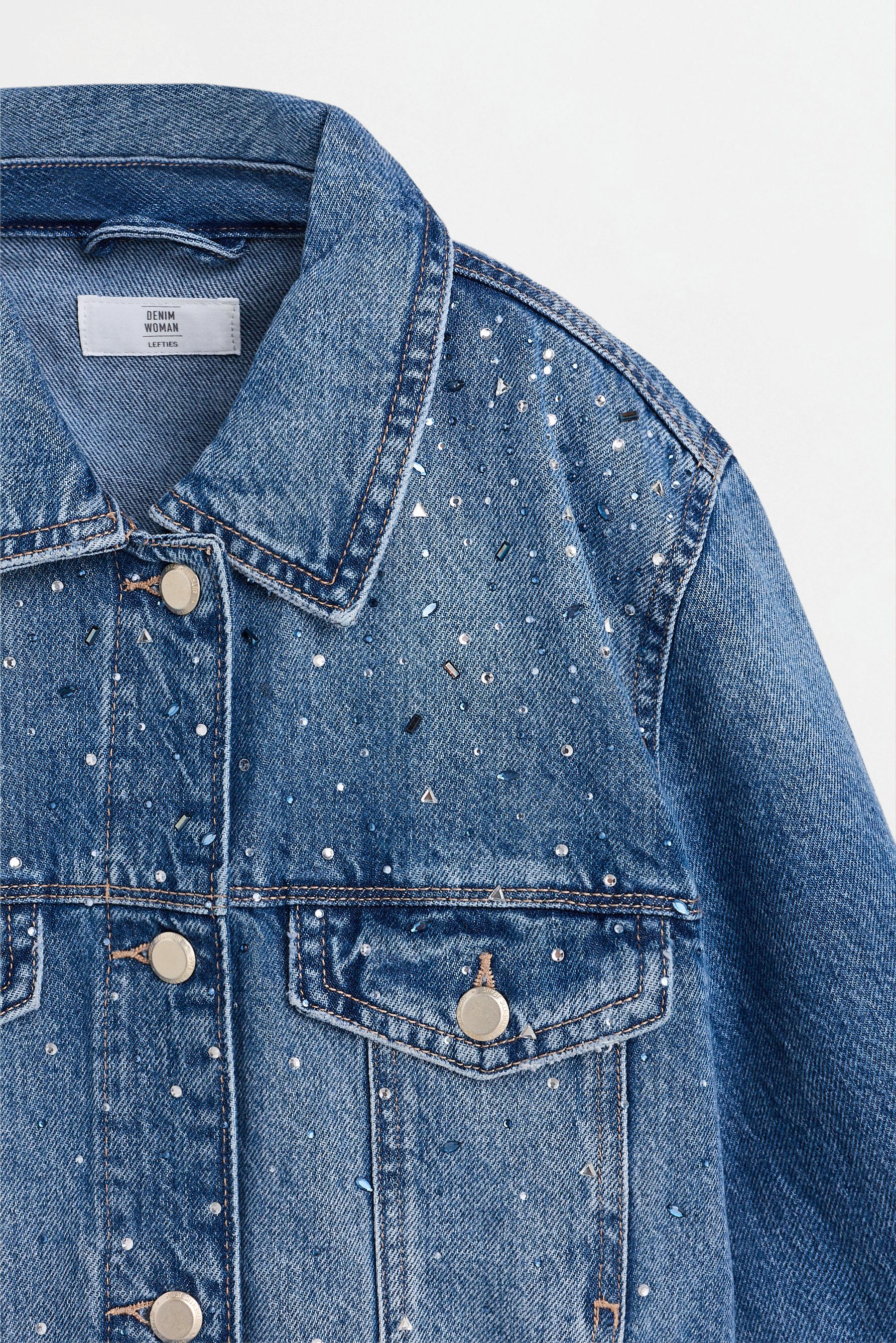 Rhinestone denim jacket — DARK BLUE