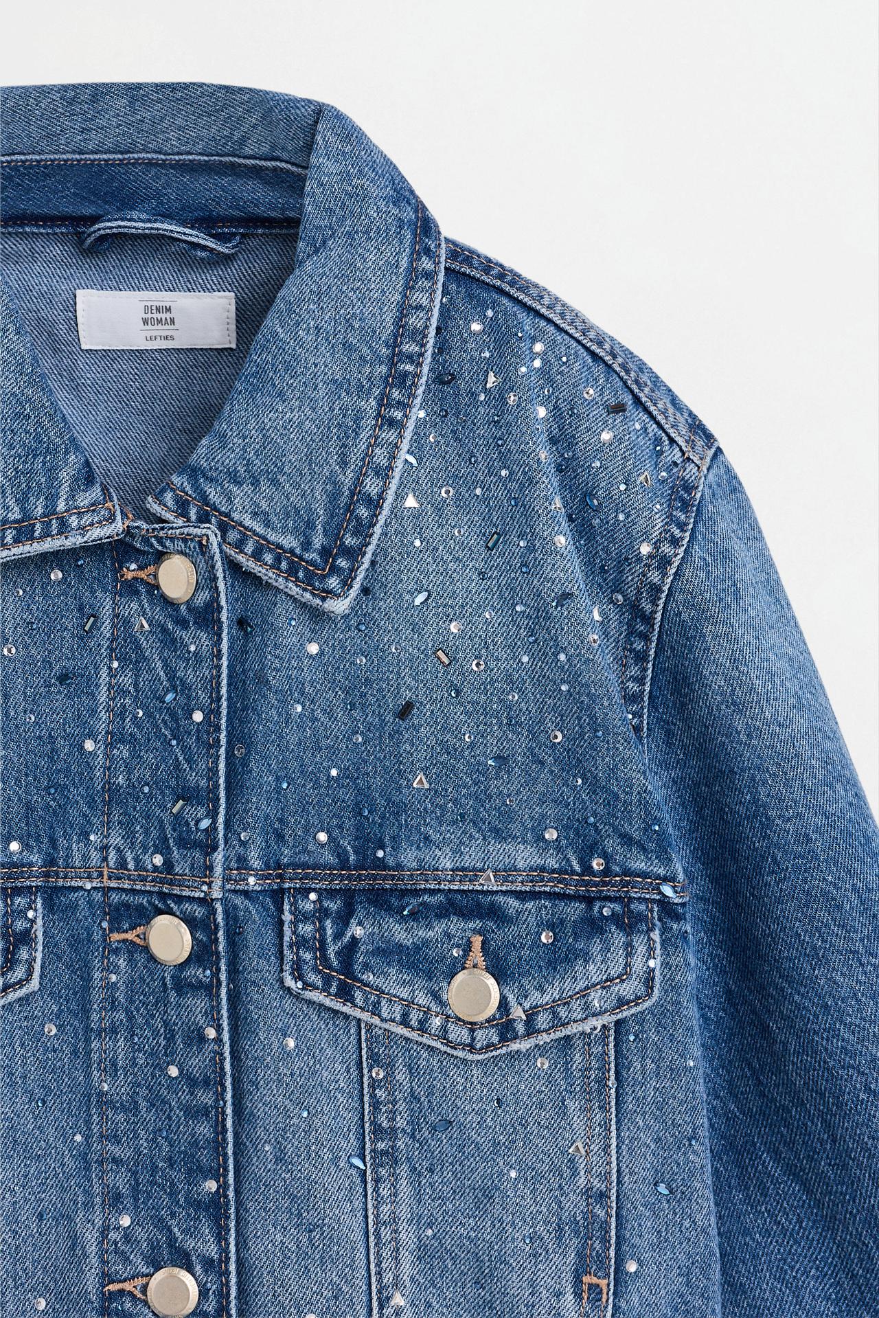 Rhinestone denim jacket — DARK BLUE