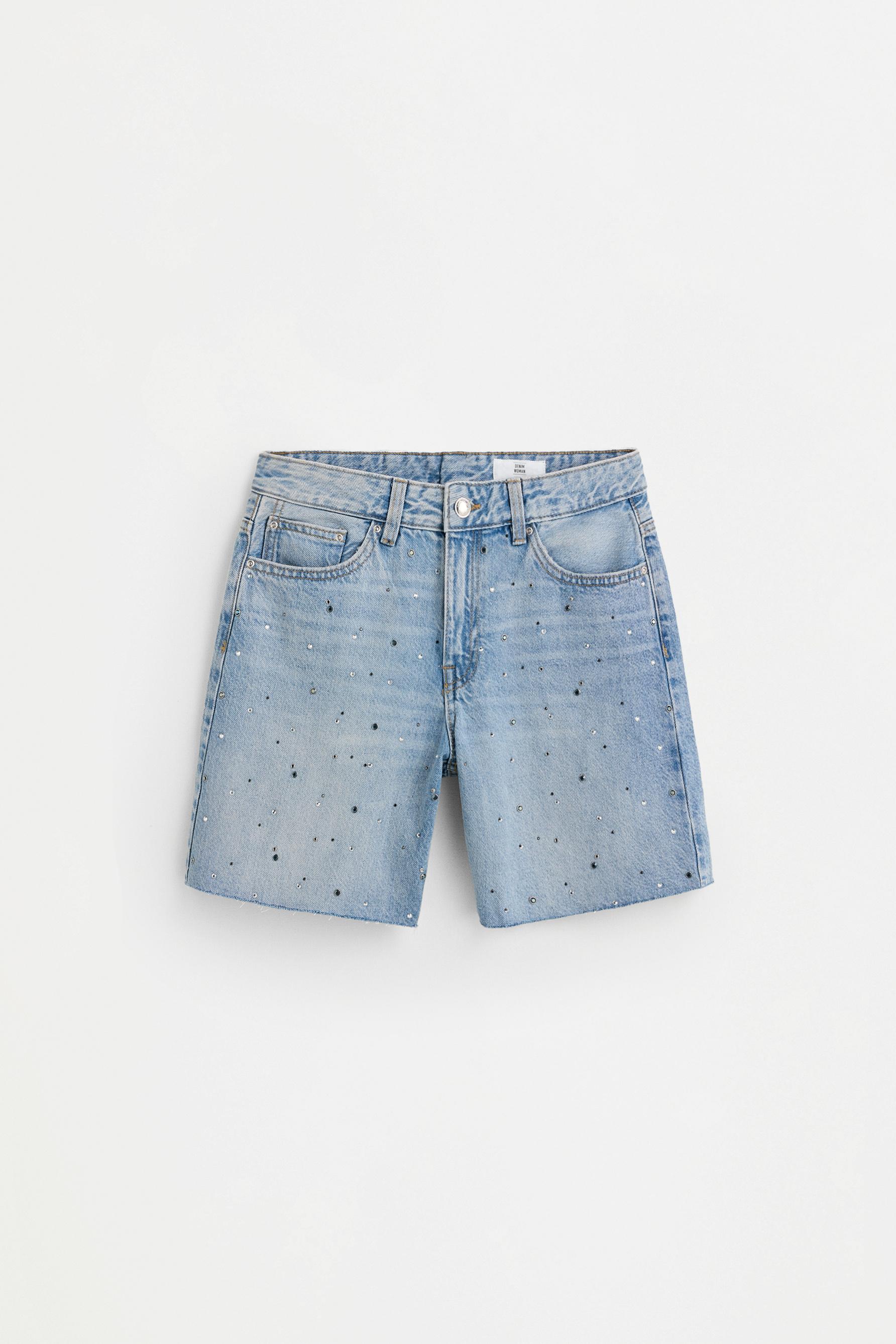 Shimmery denim shorts — INDIGO