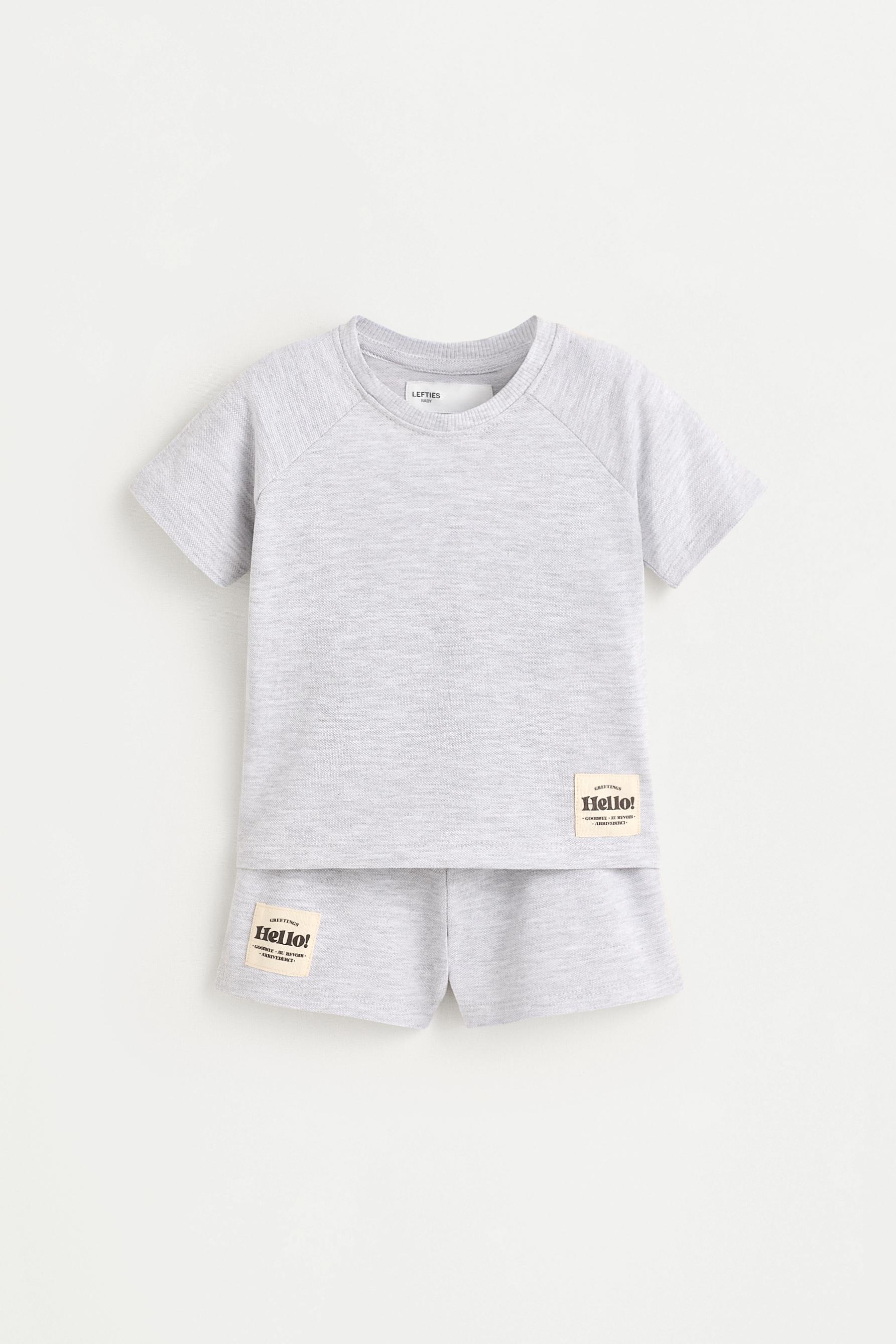 Piqué T-shirt and Bermuda shorts co-ord — PALE GREY