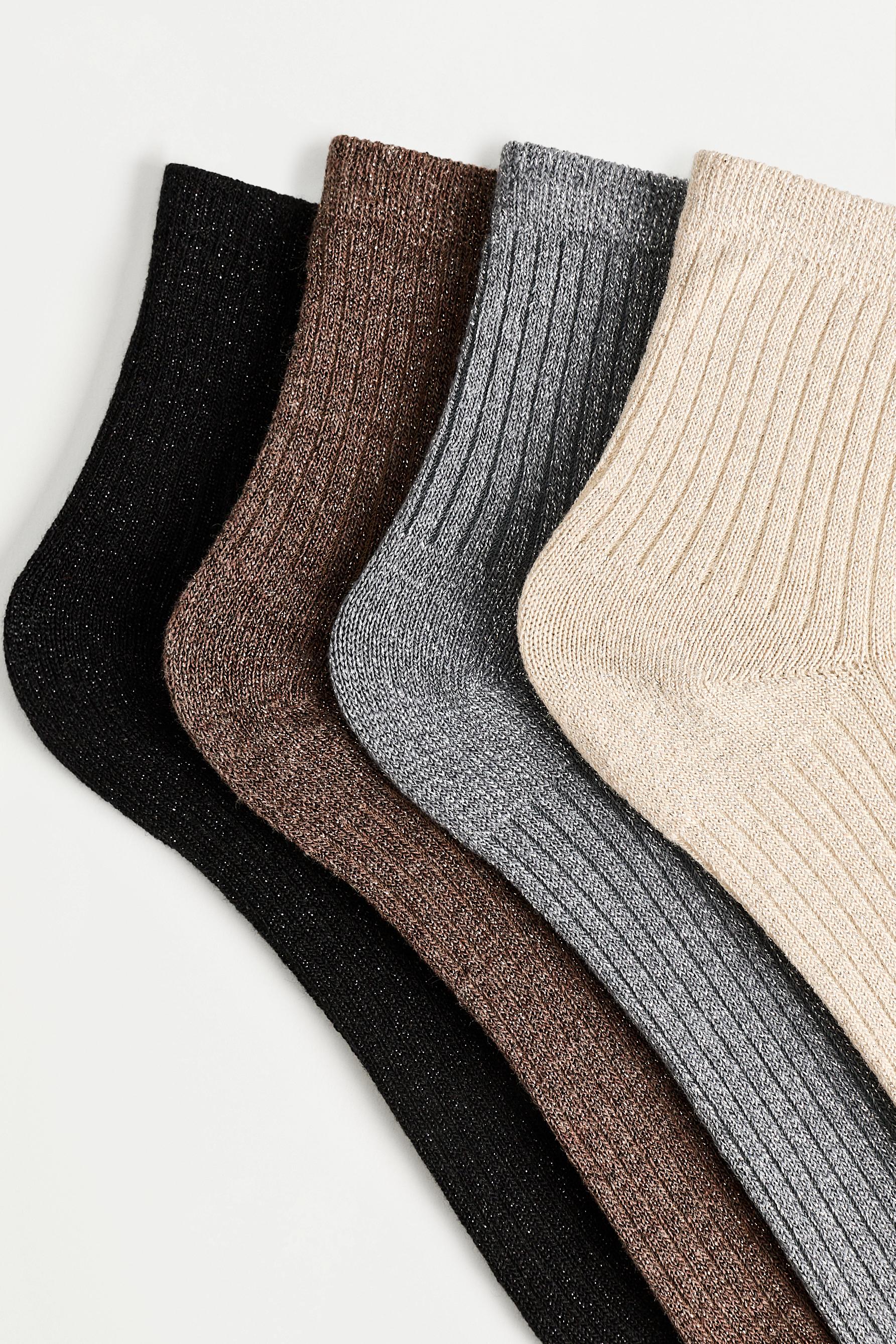 Metallic Thread Ankle Socks (4-Pack) — BROWN