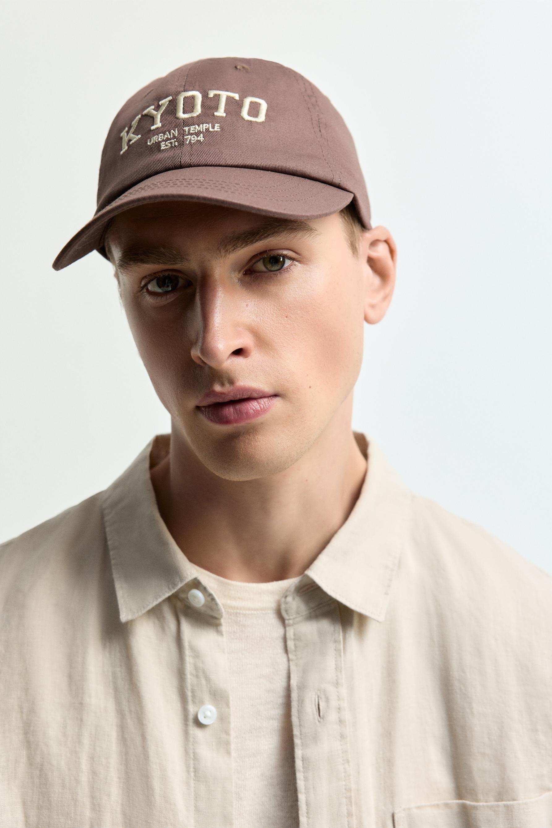 Embroidered text cap — GREYISH GREEN