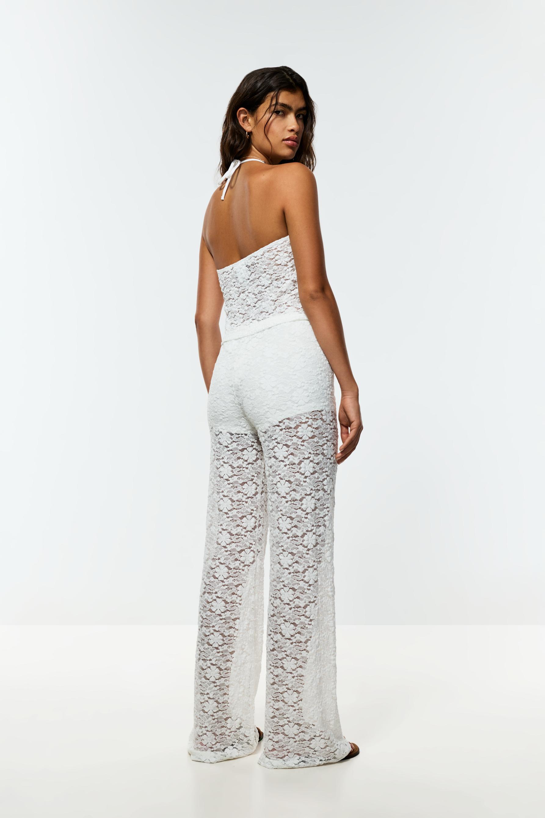 Wide-leg lace trousers — OFF WHITE