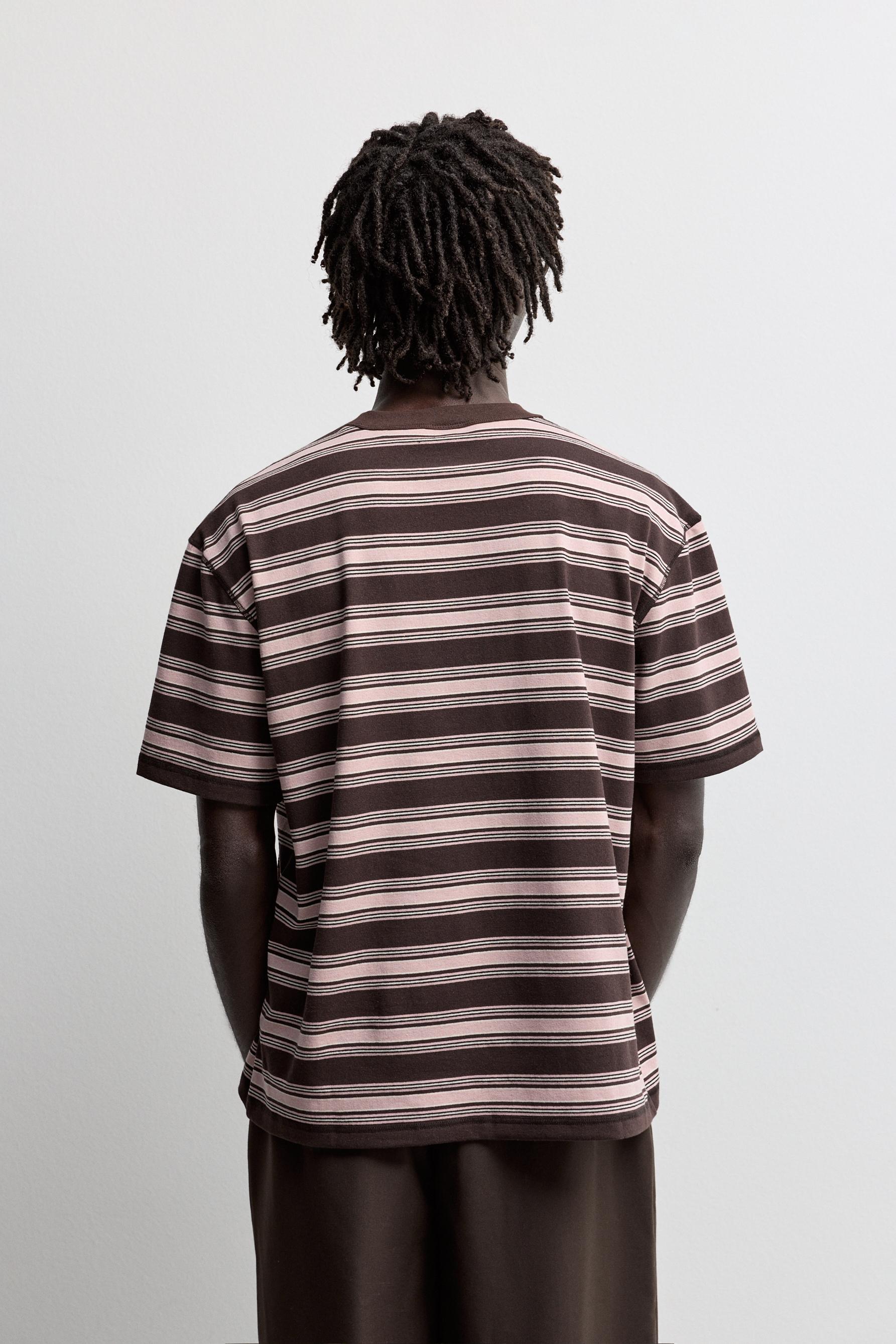 Textured striped T-shirt — BROWN