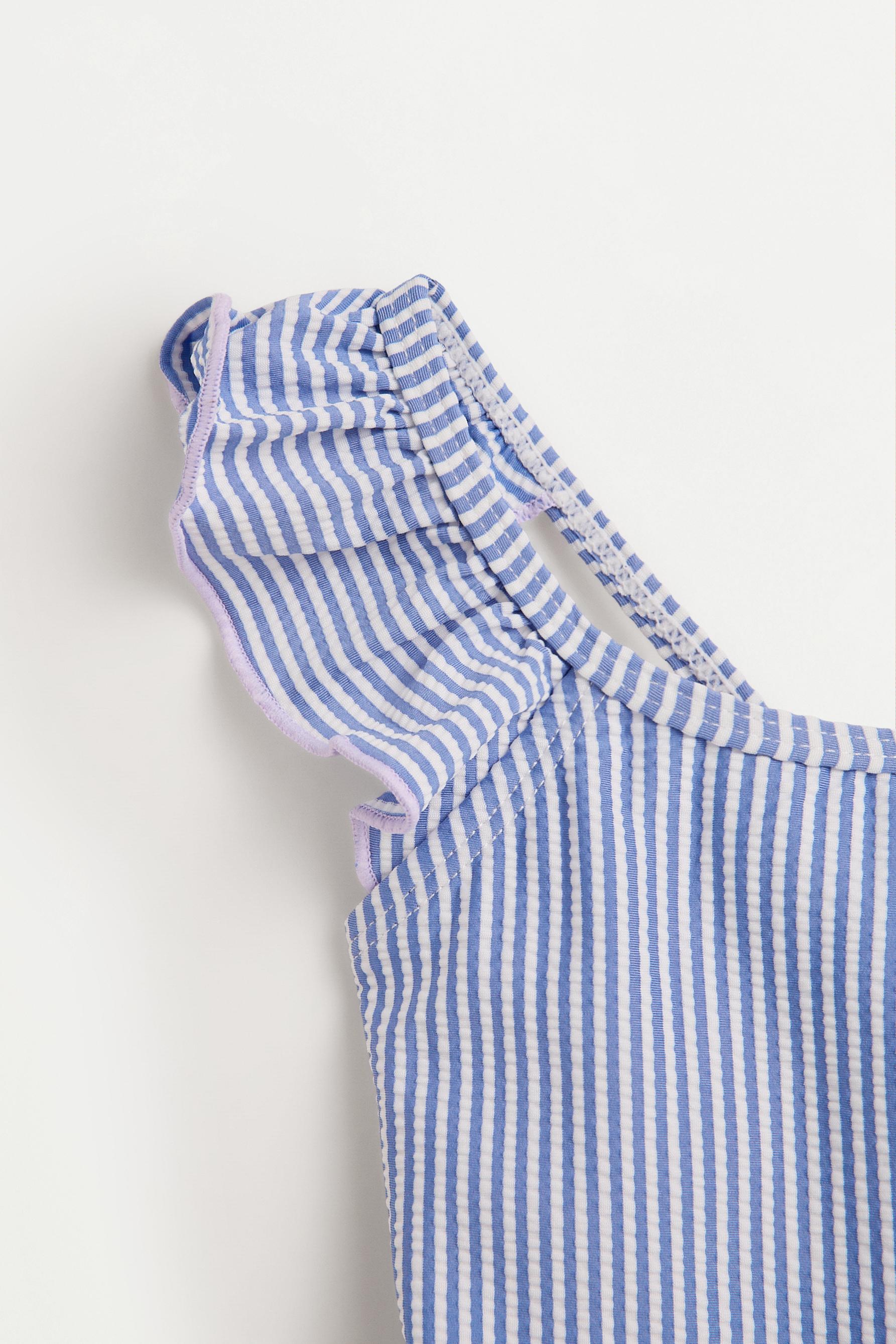 Striped ruffled swimsuit — BLUE