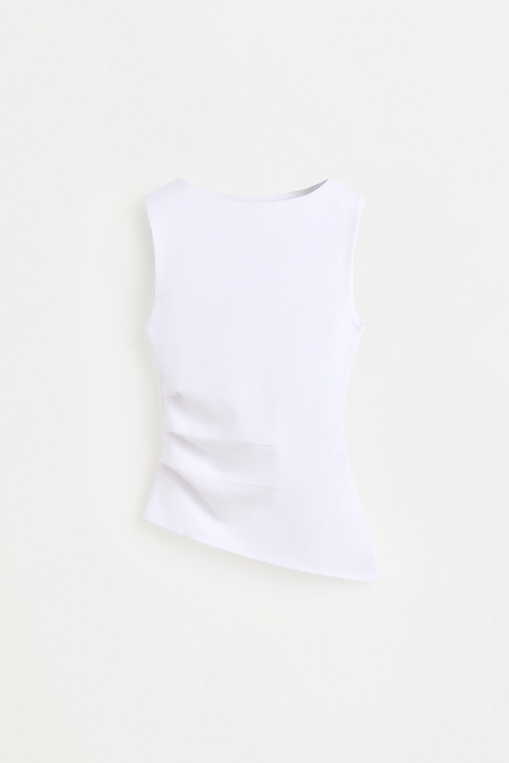 Gathered interlock T-shirt — OFF WHITE