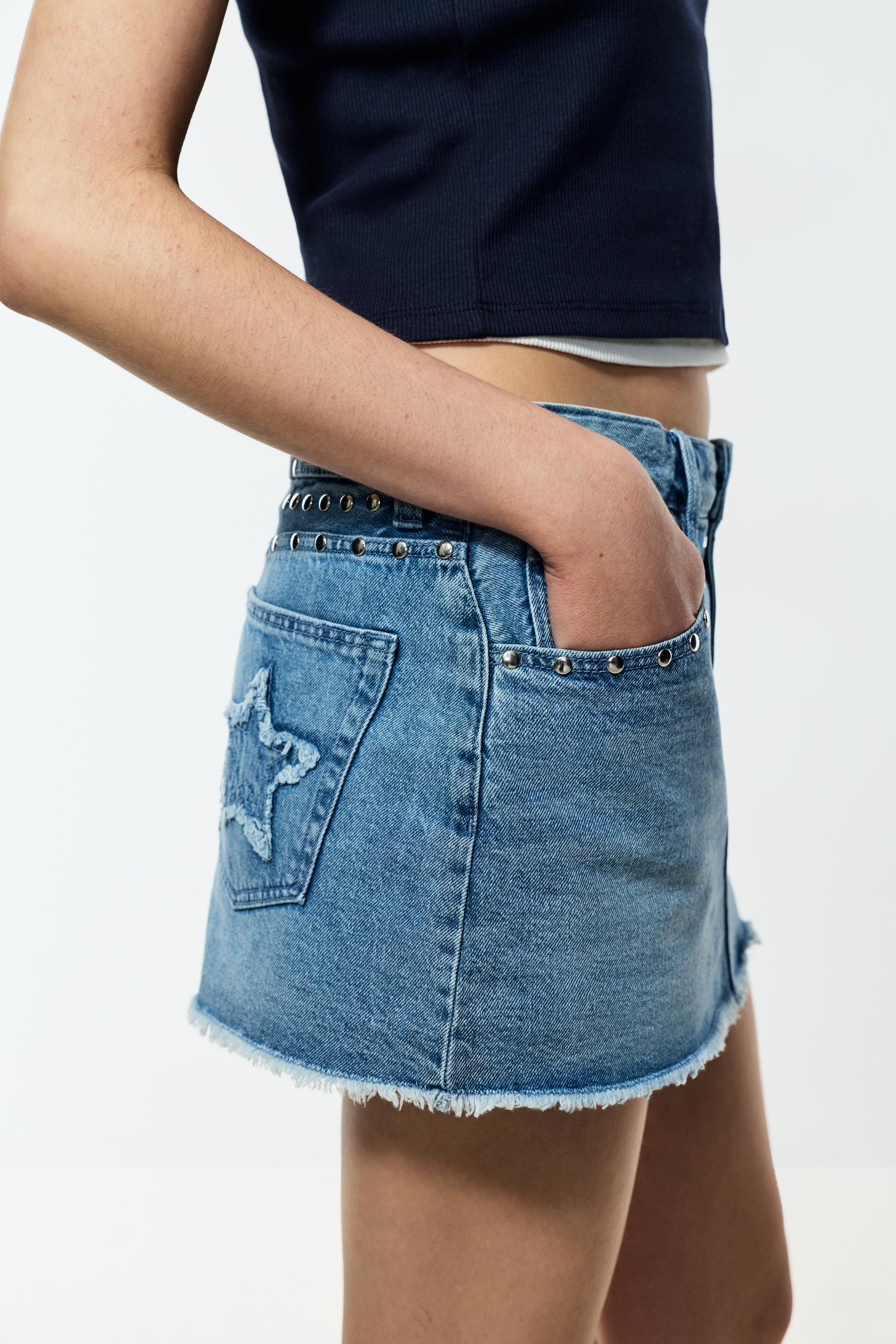 Studded denim skirt — INDIGO