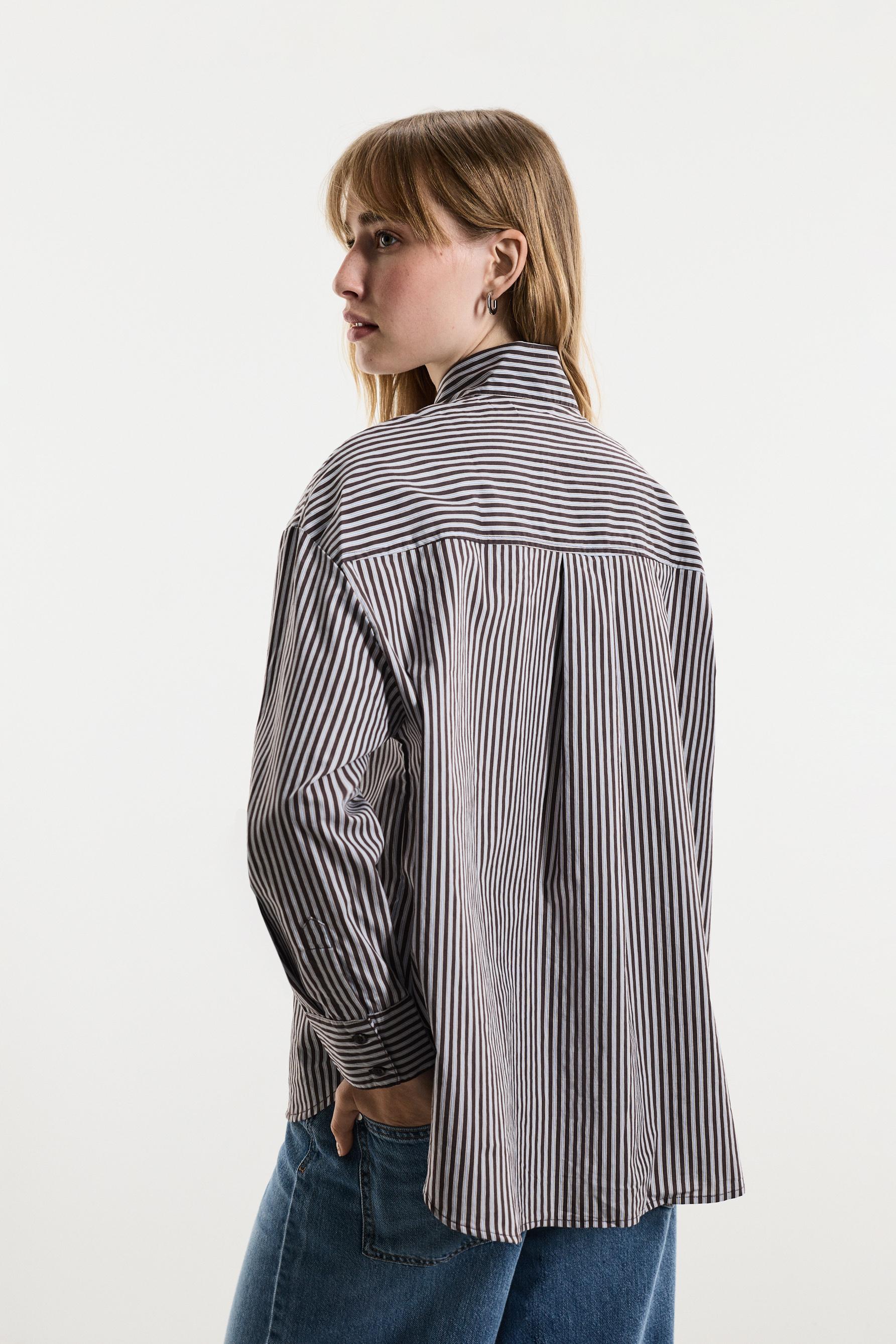 Striped shirt with bow — BROWN/BLUE