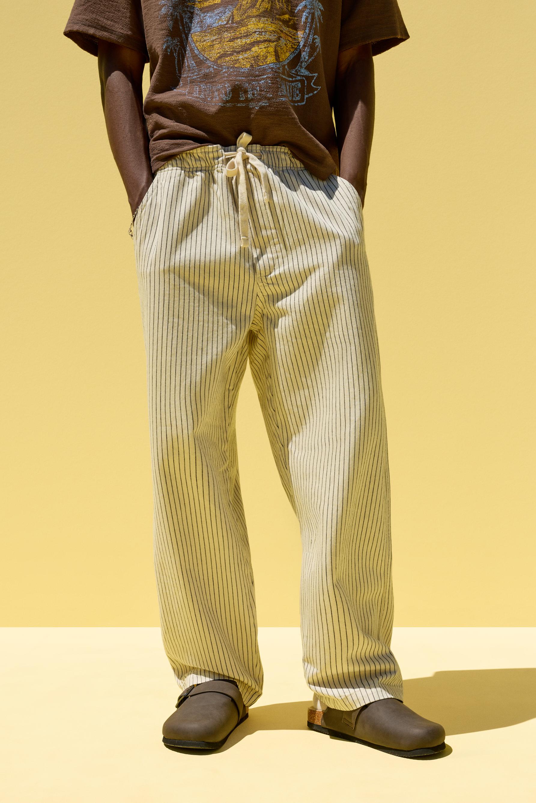 Striped baggy jogger jeans — ECRU/NAVY