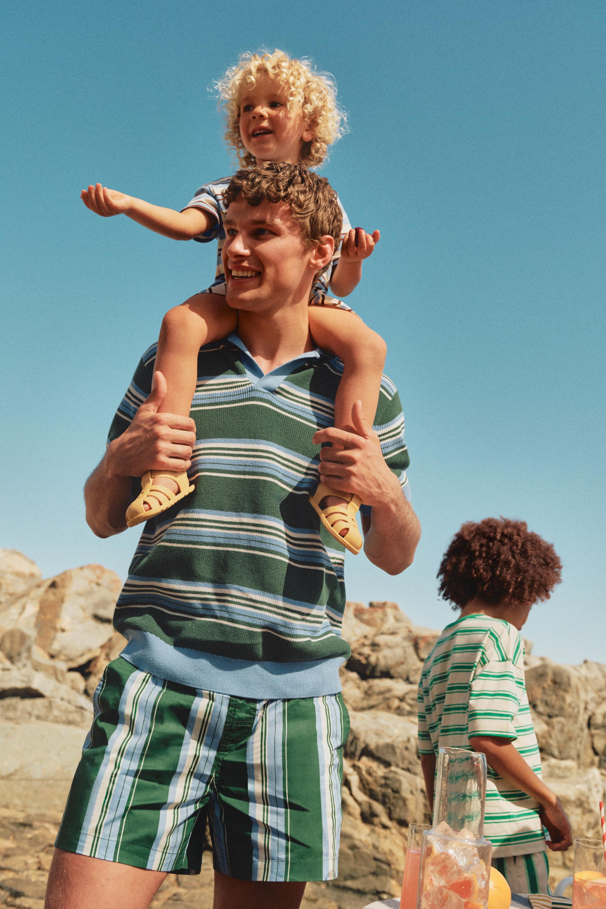 Boy's Striped Brown Swim Trunks — APPLE GREEN
