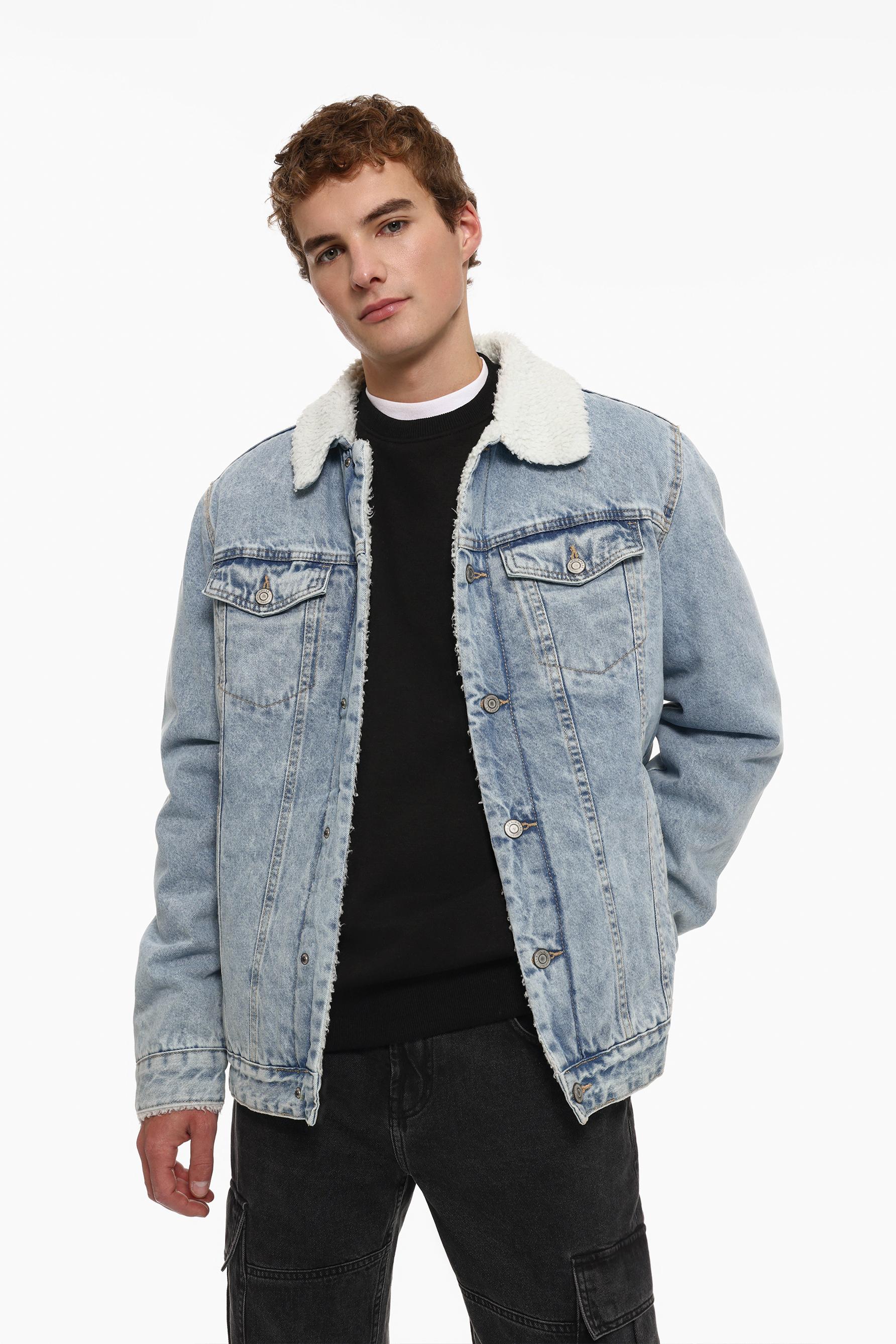 Denim jacket with faux shearling Denim Jackets Denim CLOTHING Man Lefties Morocco