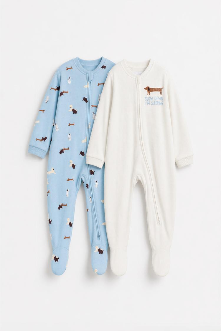 Pack of 2 dinosaur sleepsuits — ECRU