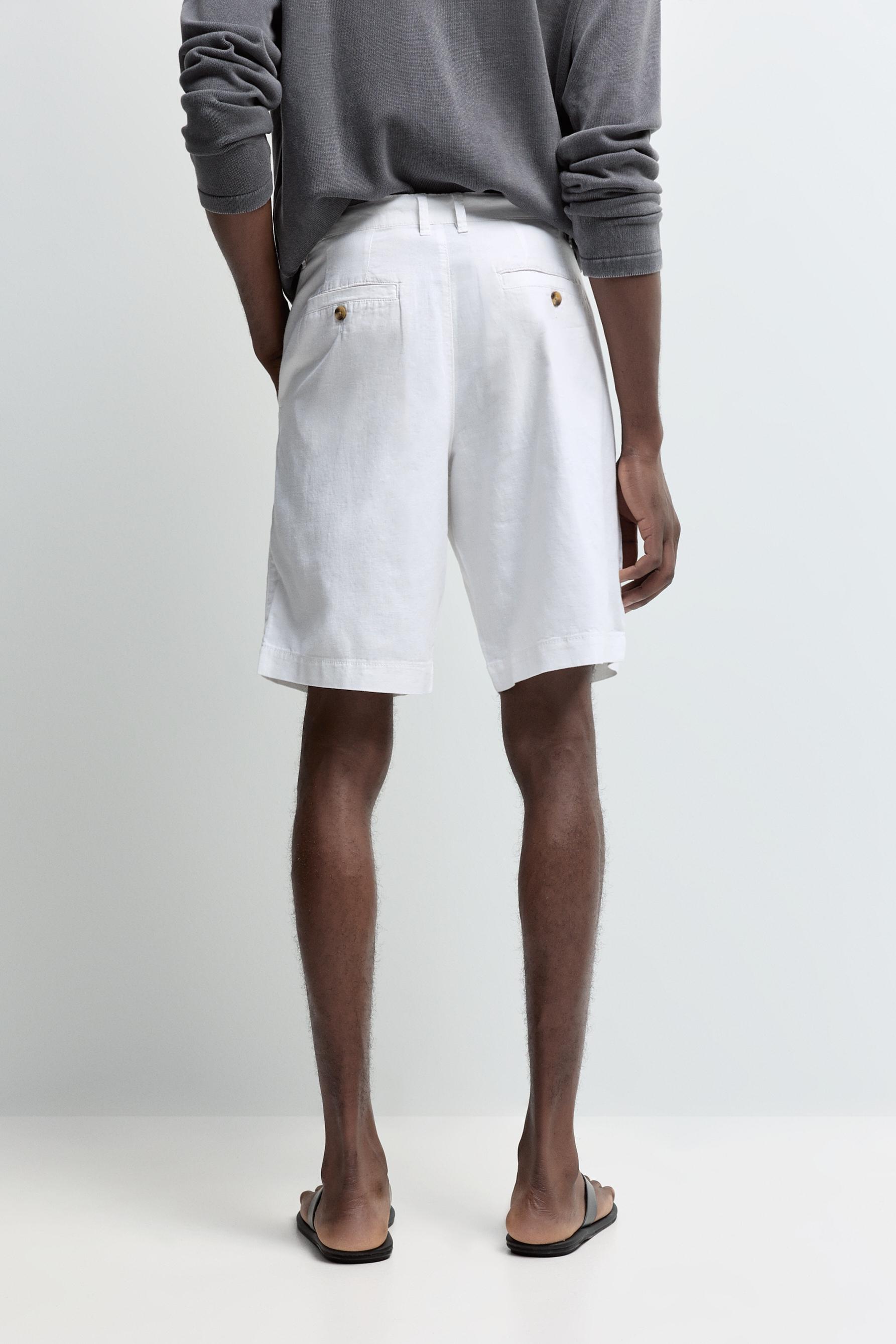 Cotton-linen chino Bermuda shorts — WHITE