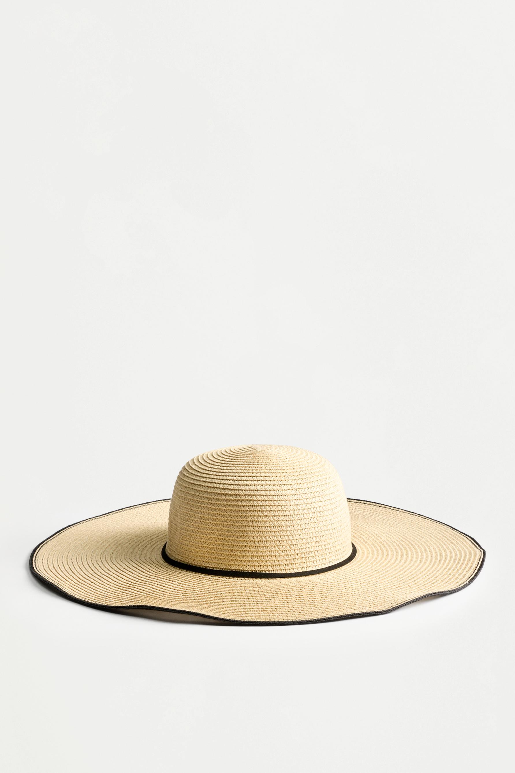 Wide-brim raffia-effect hat — TAN