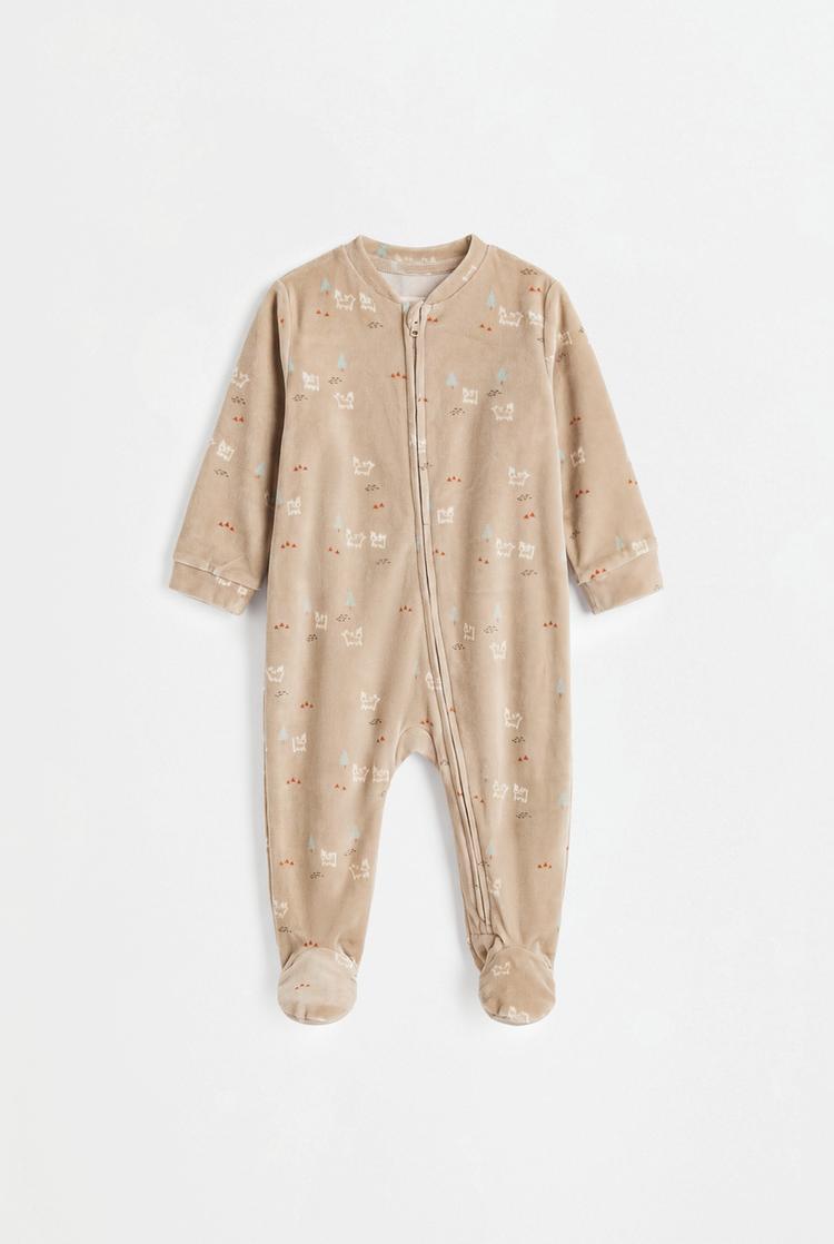 Printed velvety footed pajamas — OCHRE