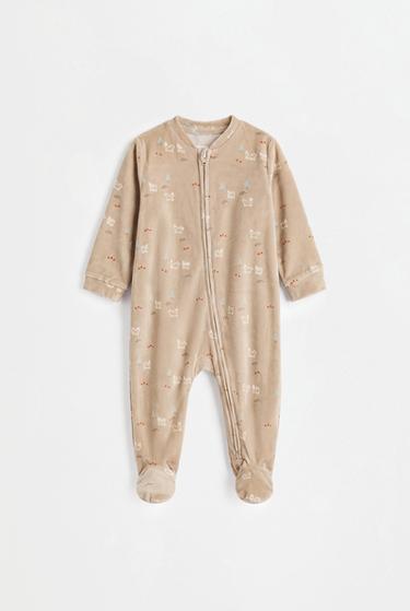 Printed velvety footed pajamas — OCHRE 1