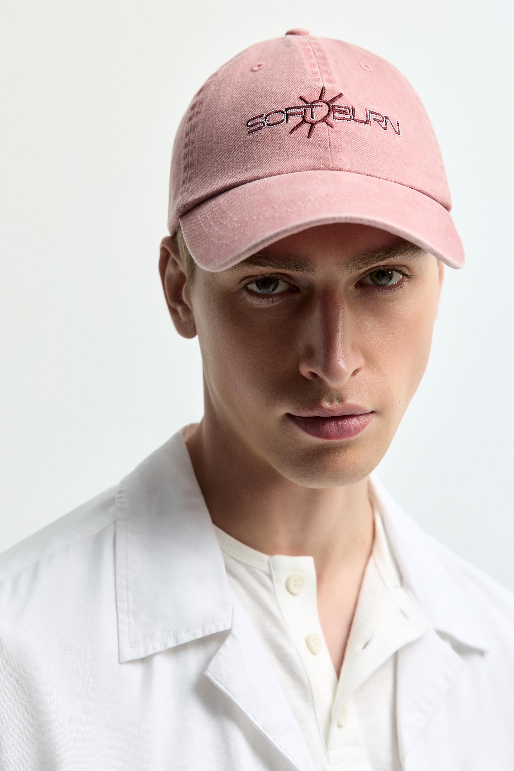 Faded-effect embroidered cap — PASTEL PINK