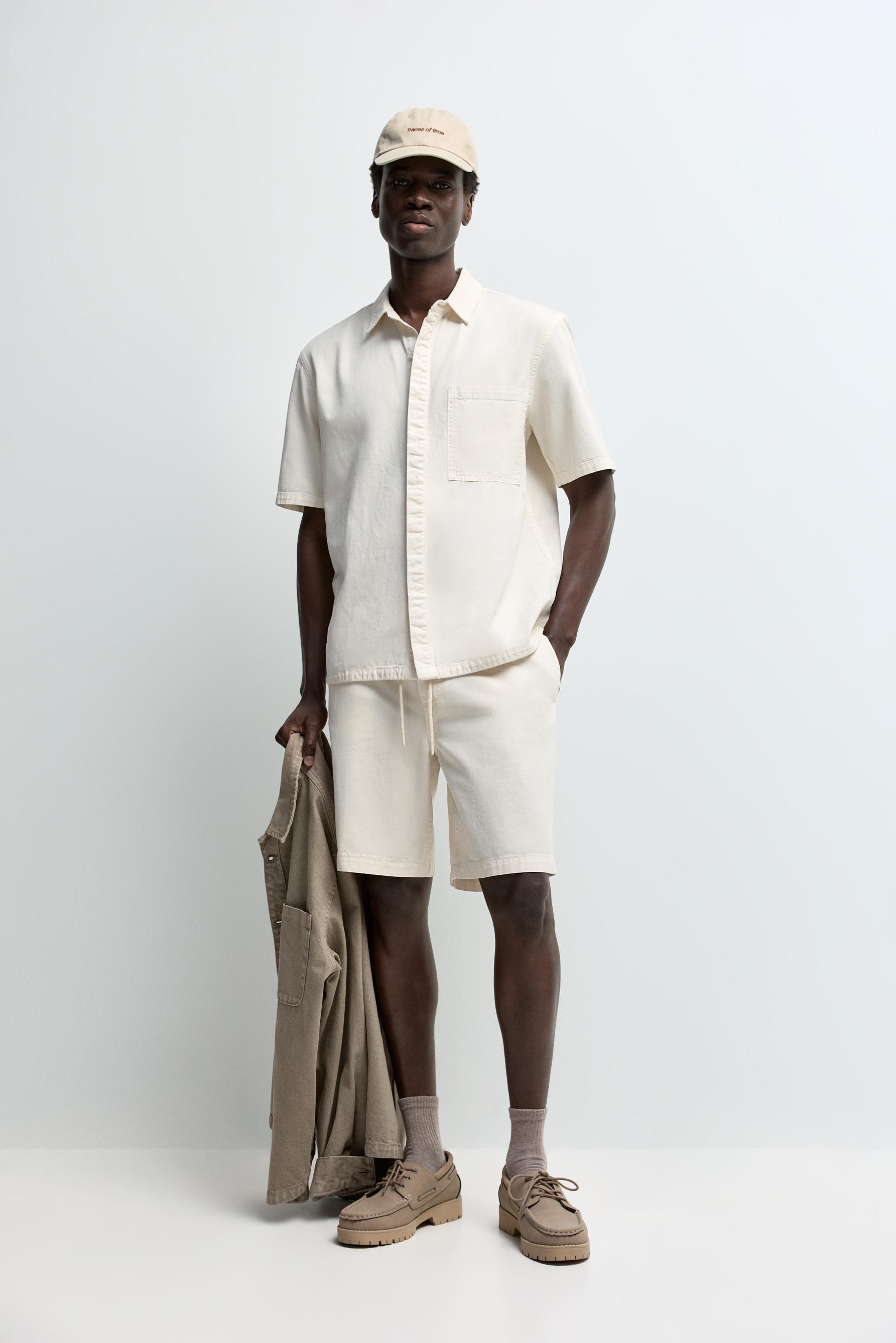 Denim jogger Bermuda shorts — ECRU