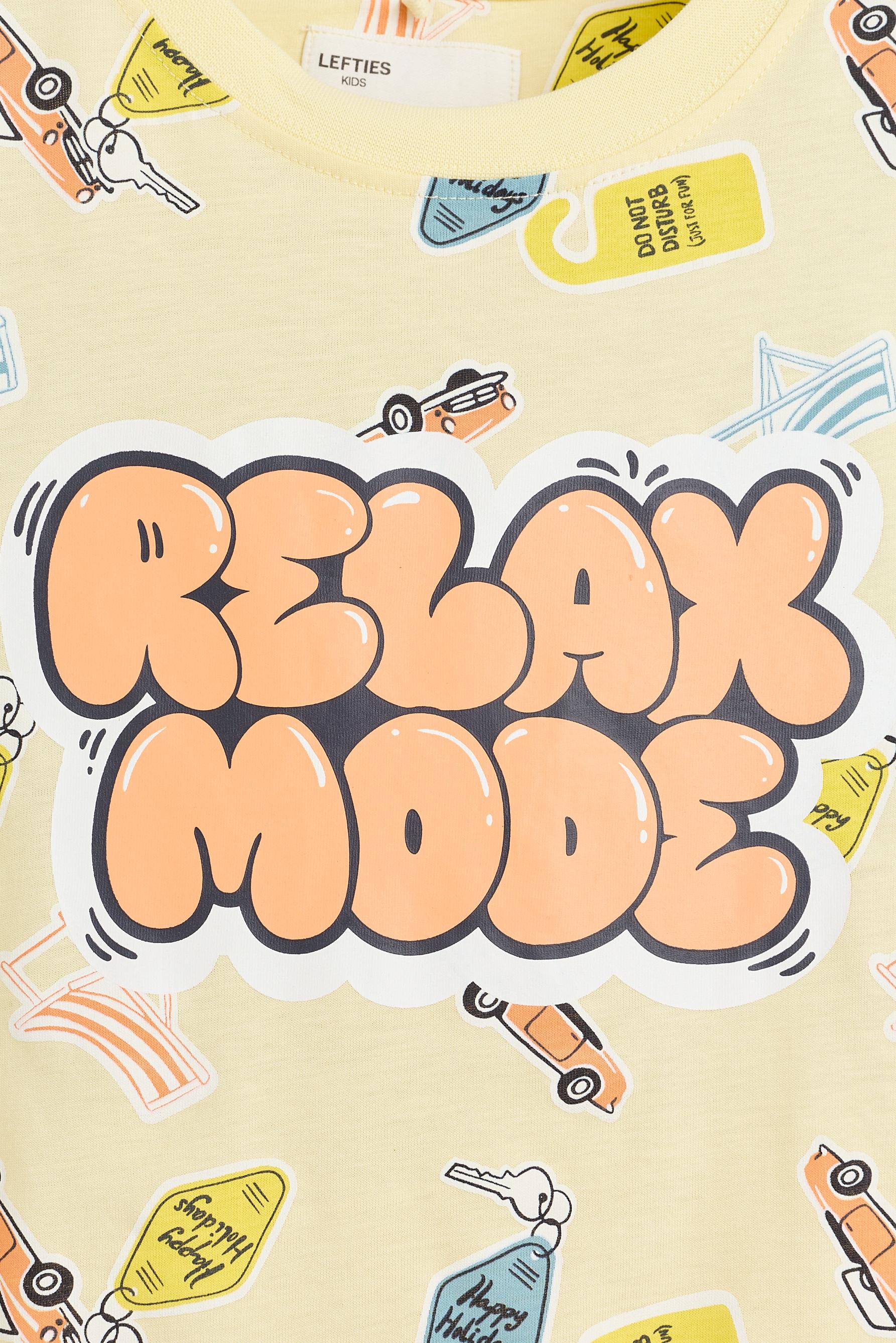 Short printed pyjamas with slogan — PASTEL YELLOW