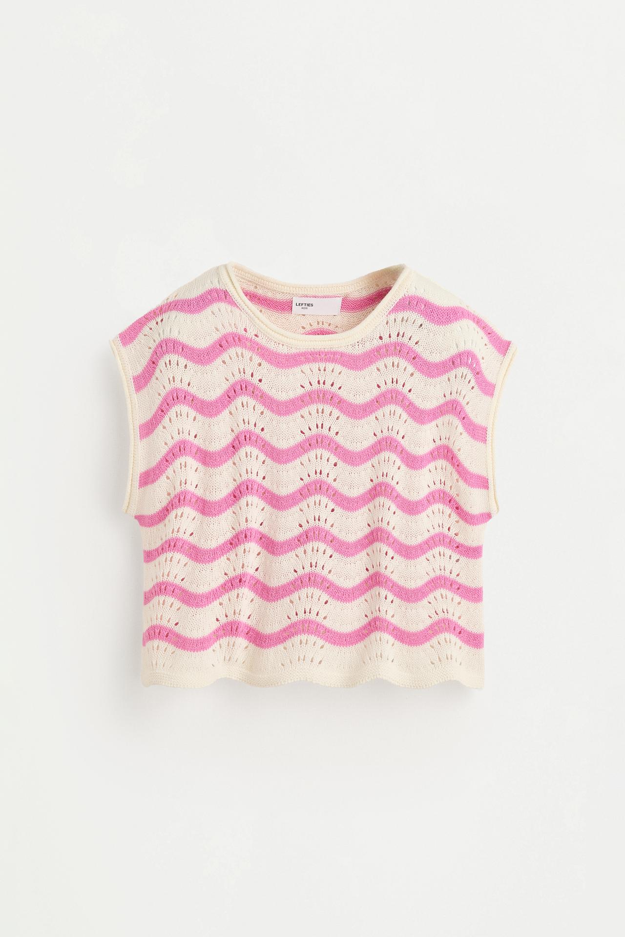 Wavy cutwork knit top — BUBBLEGUM PINK