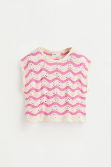 Wavy cutwork knit top — BUBBLEGUM PINK 1