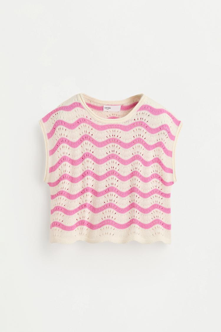 Wavy cutwork knit top — BUBBLEGUM PINK