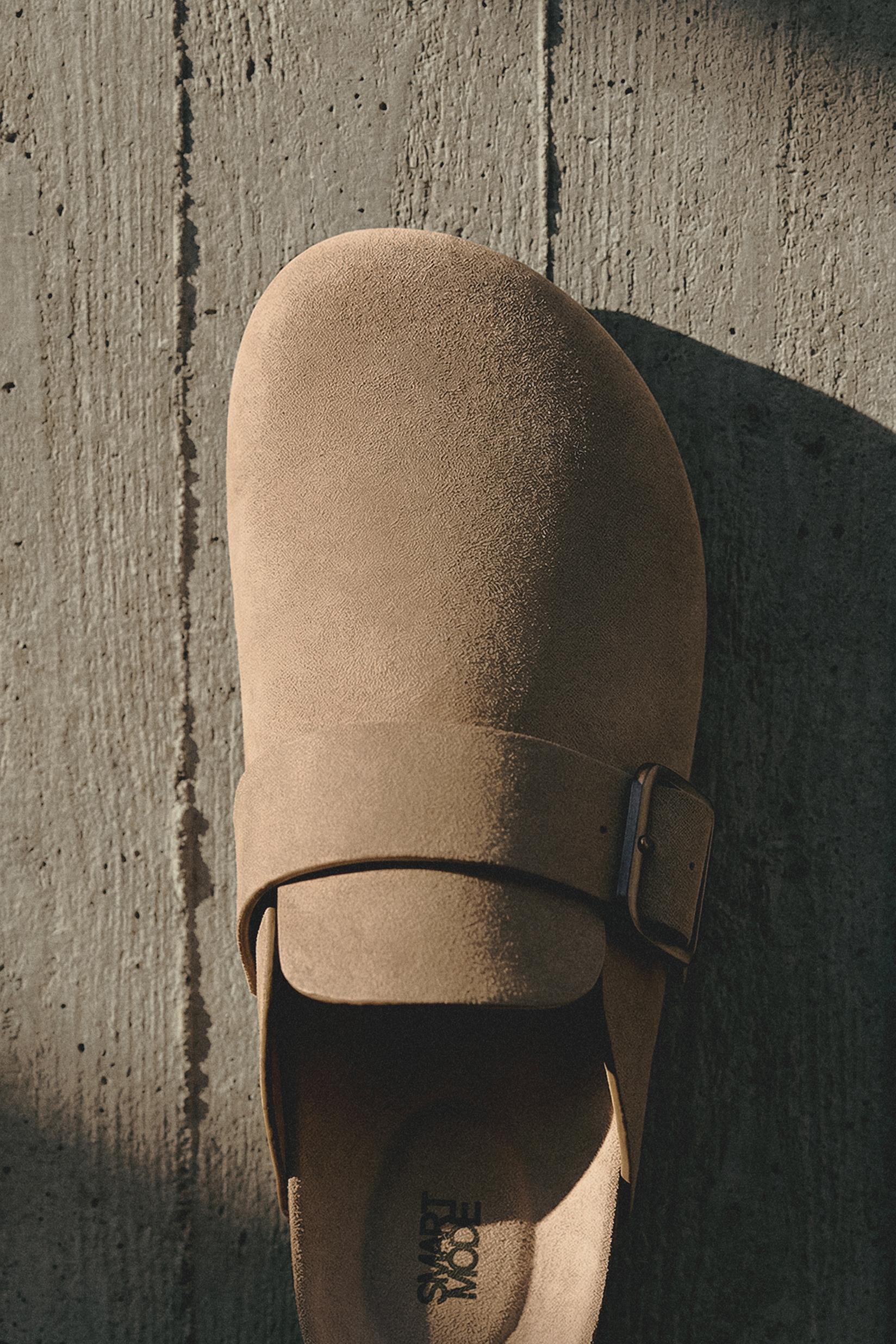 Faux suede buckle clog — BEIGE