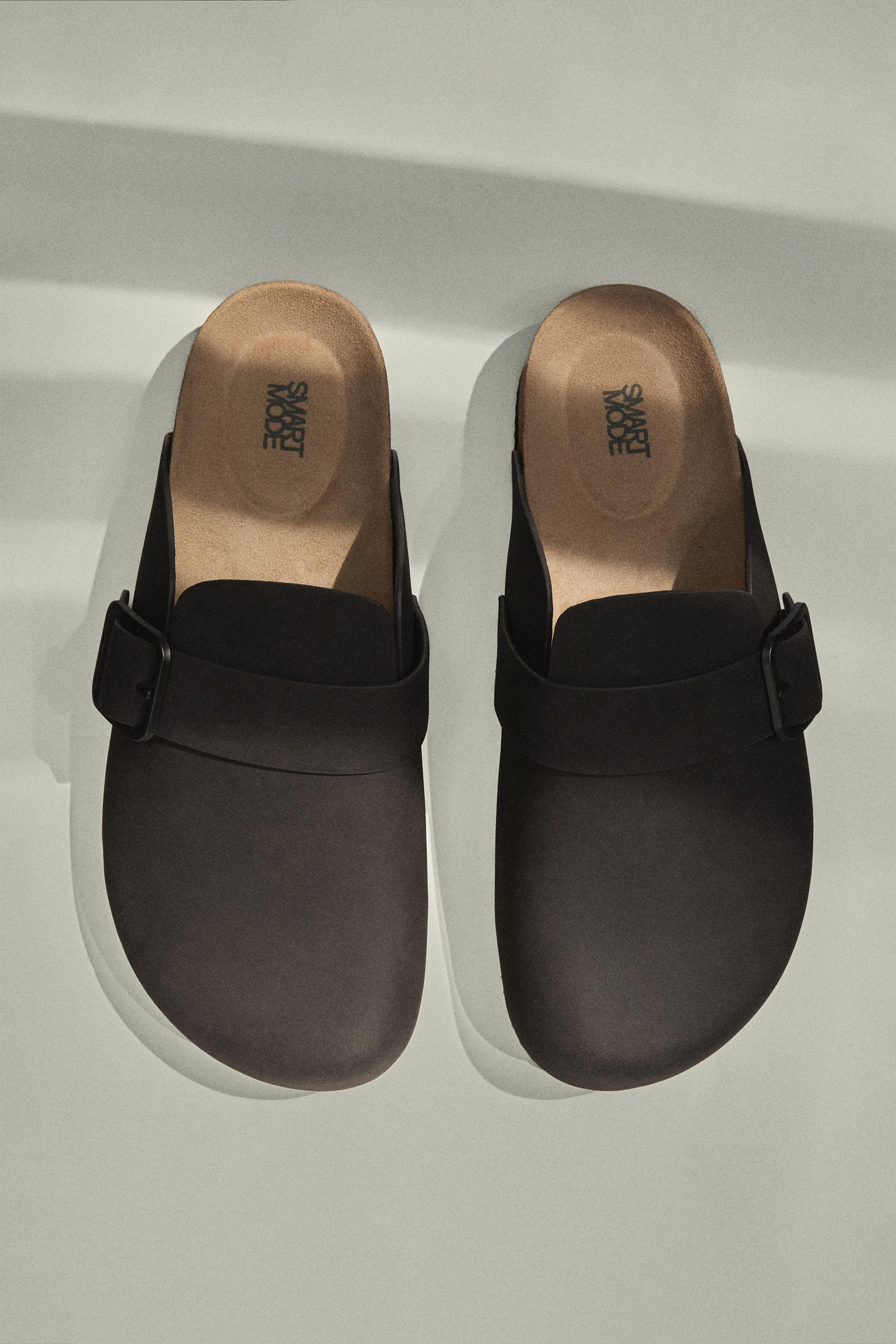 Faux suede buckle clog — GREY