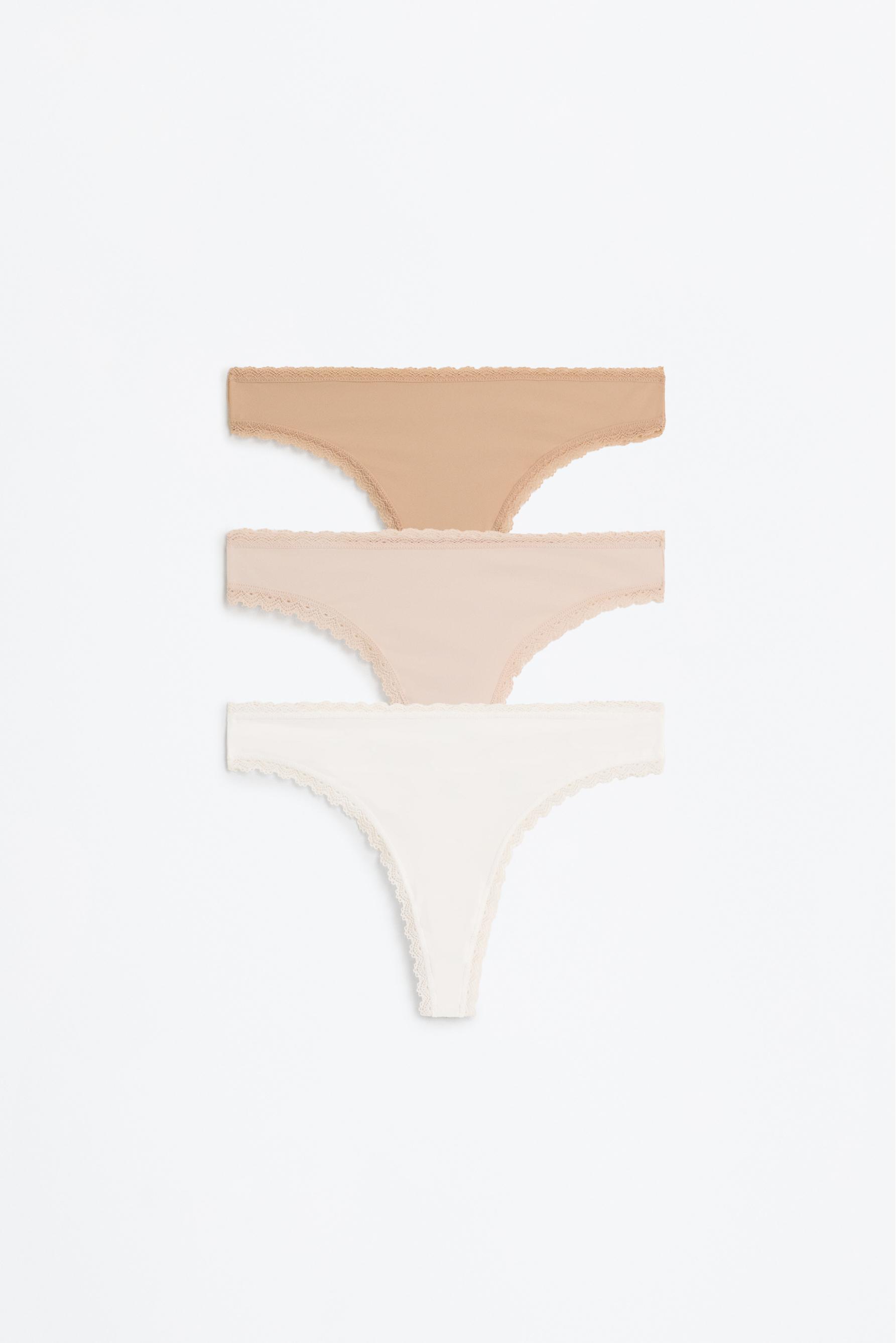 3-Pack of Brazilian briefs with lace trim — BEIGE