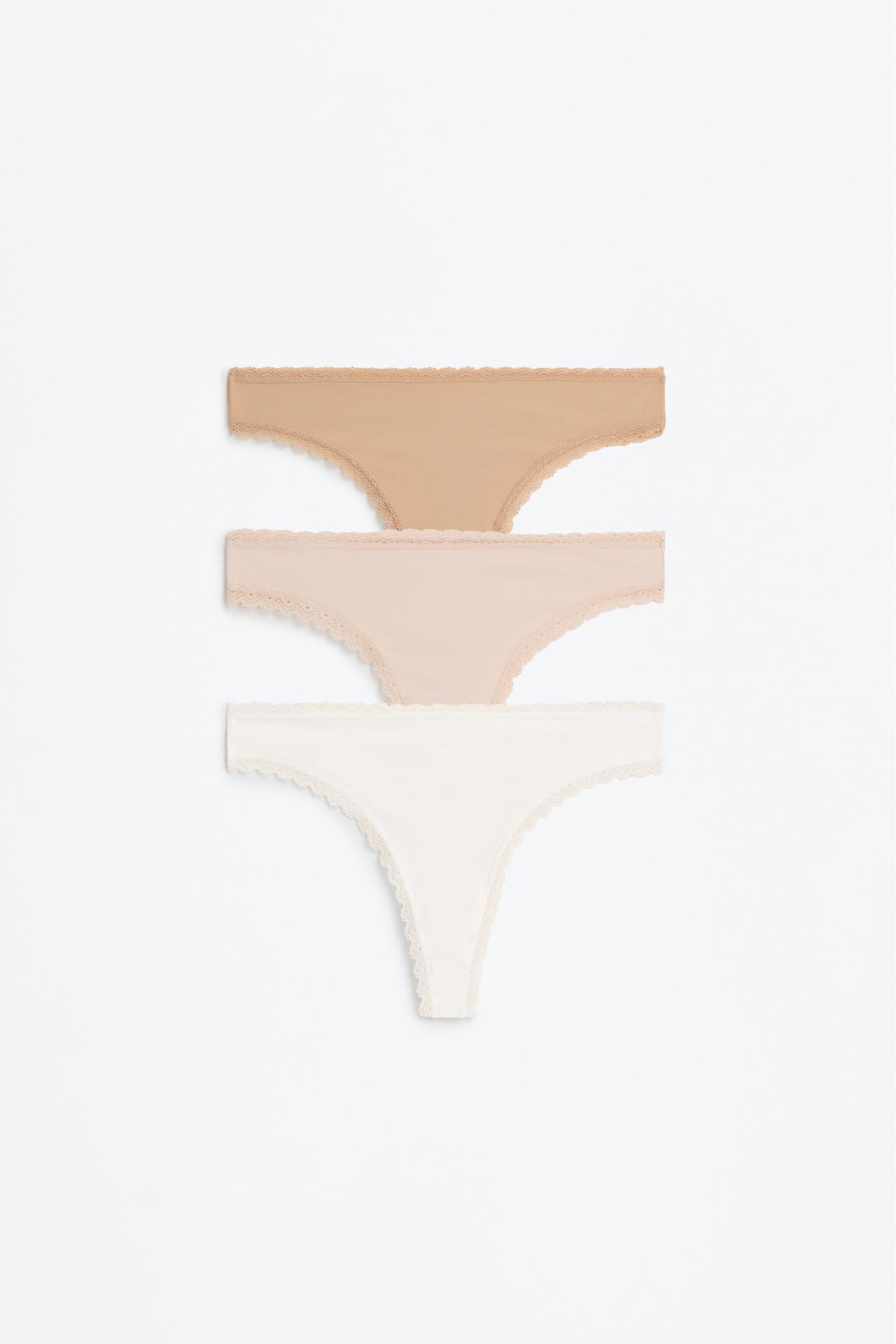 3-Pack of Brazilian briefs with lace trim — BEIGE
