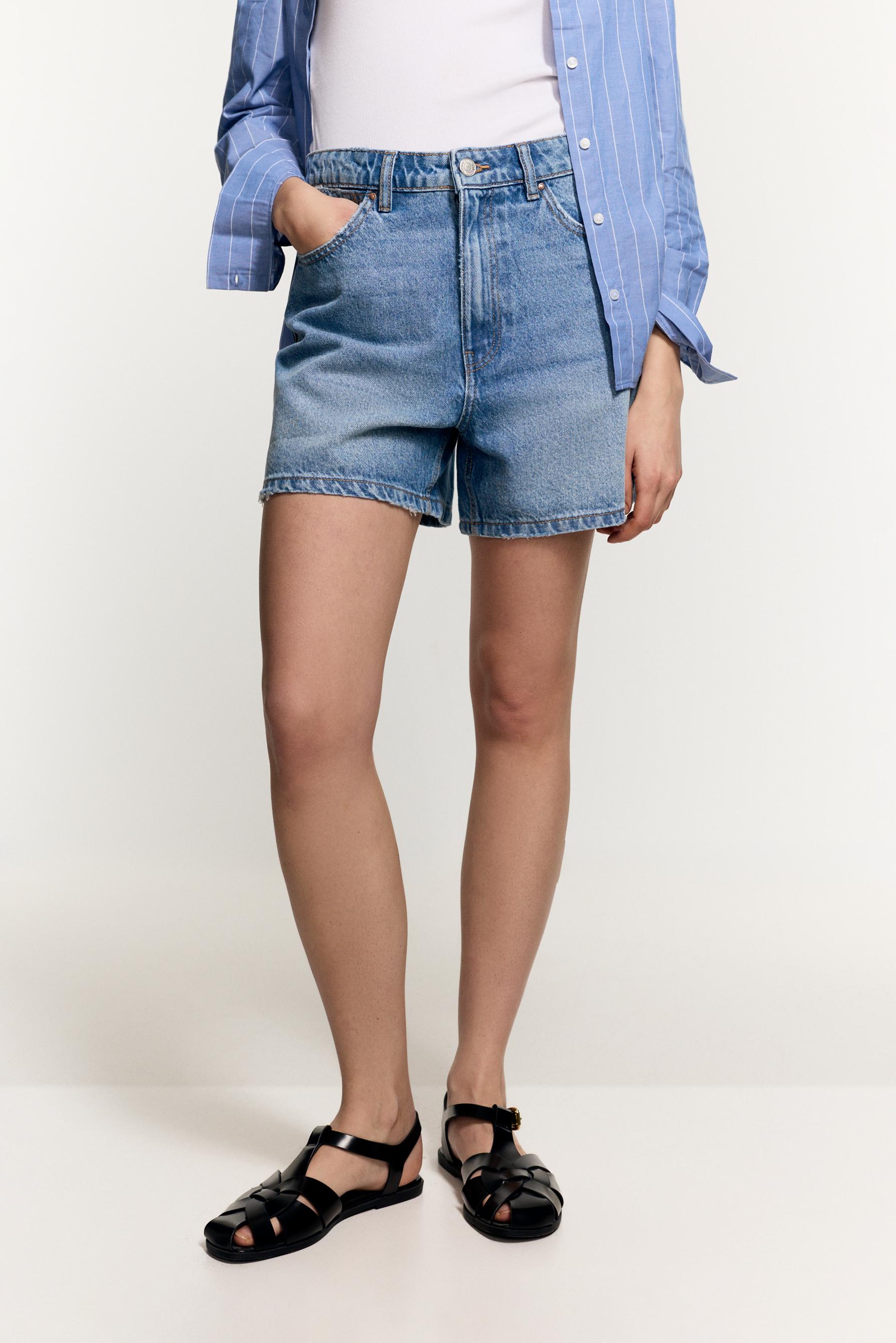 Basic mom fit denim shorts — BLUE
