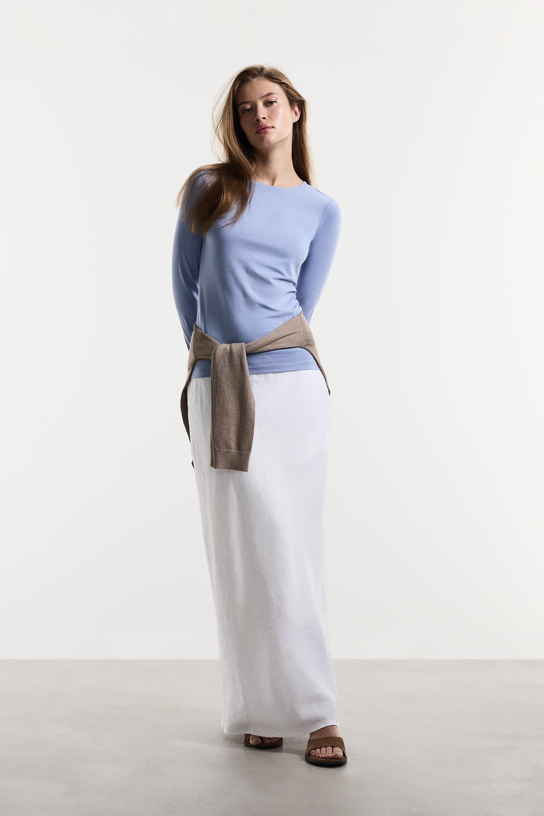 Round neck long sleeve T-shirt — PASTEL BLUE