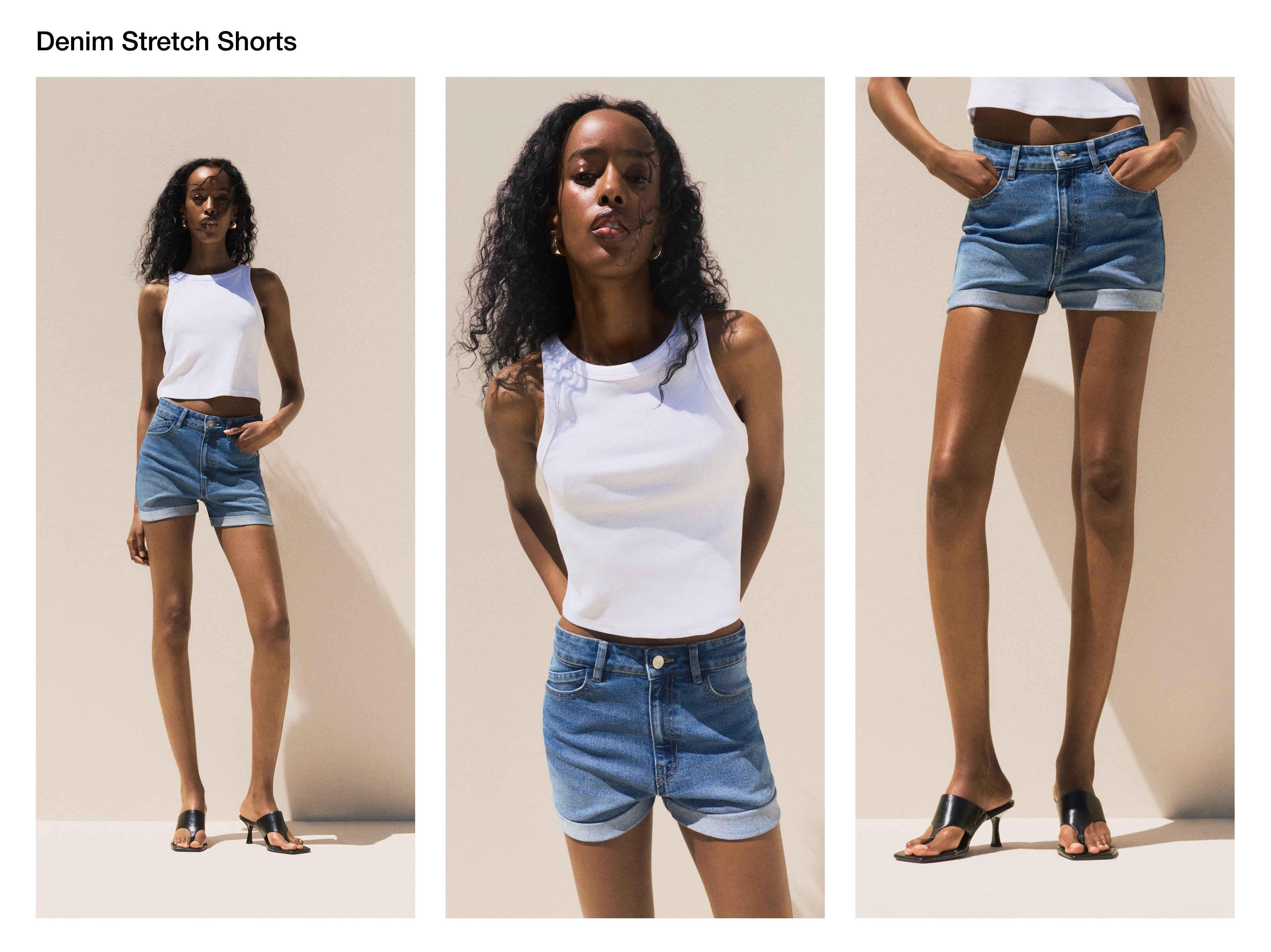 Denim stretch shorts — INDIGO