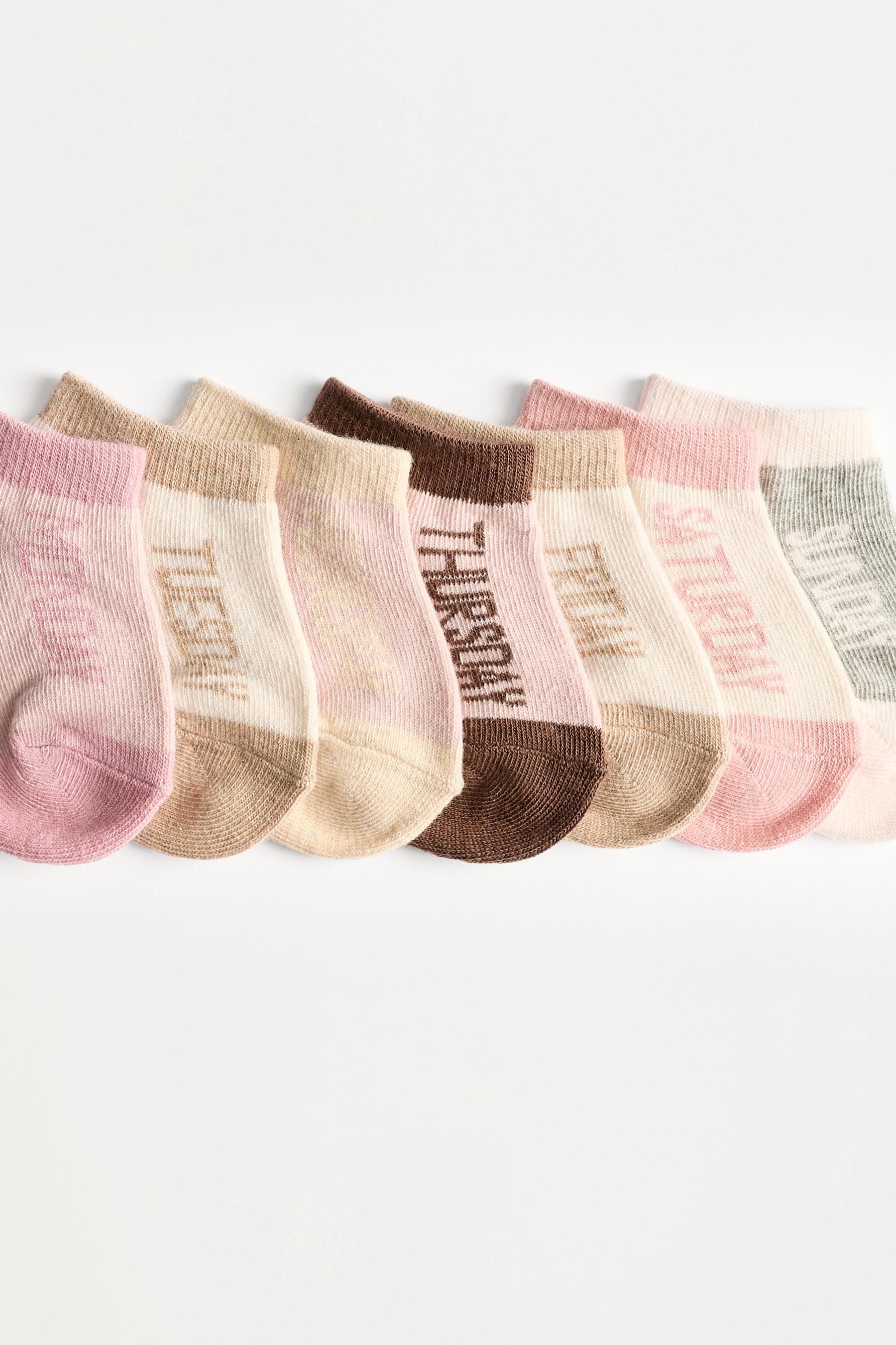 Days of the Week Short Socks (7-Pack) — PINK