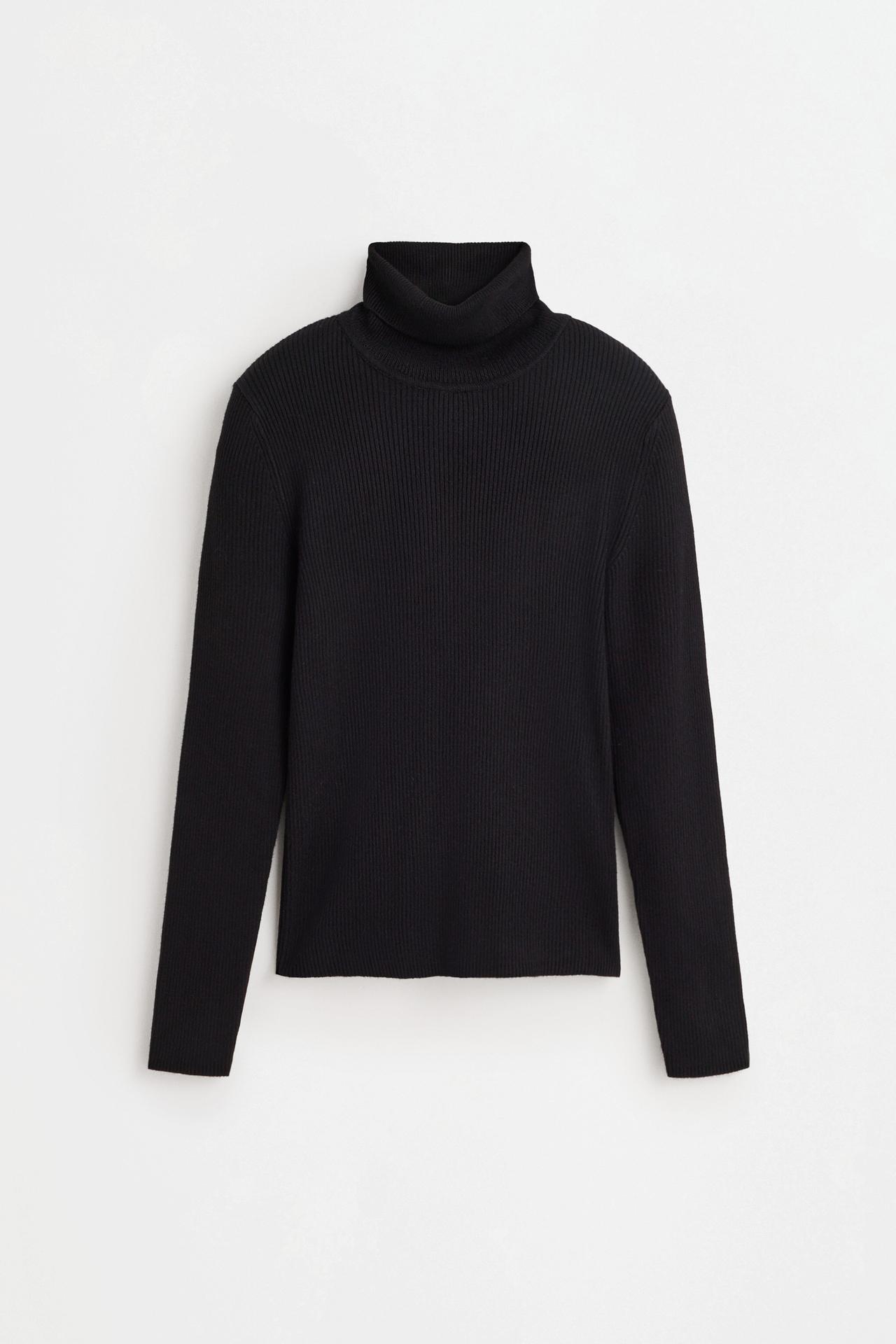 Ribbed high-neck sweater — BLACK