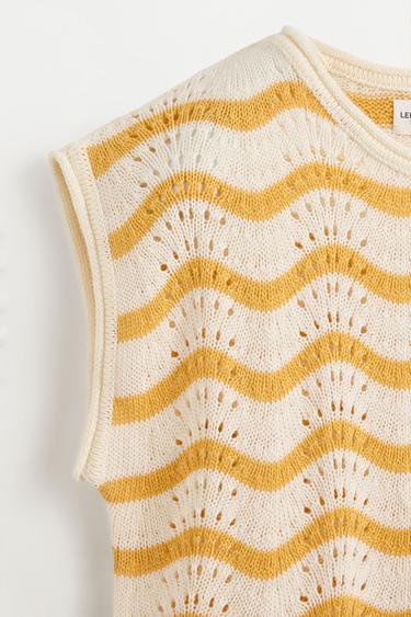 Wavy cutwork knit top — MUSTARD 3