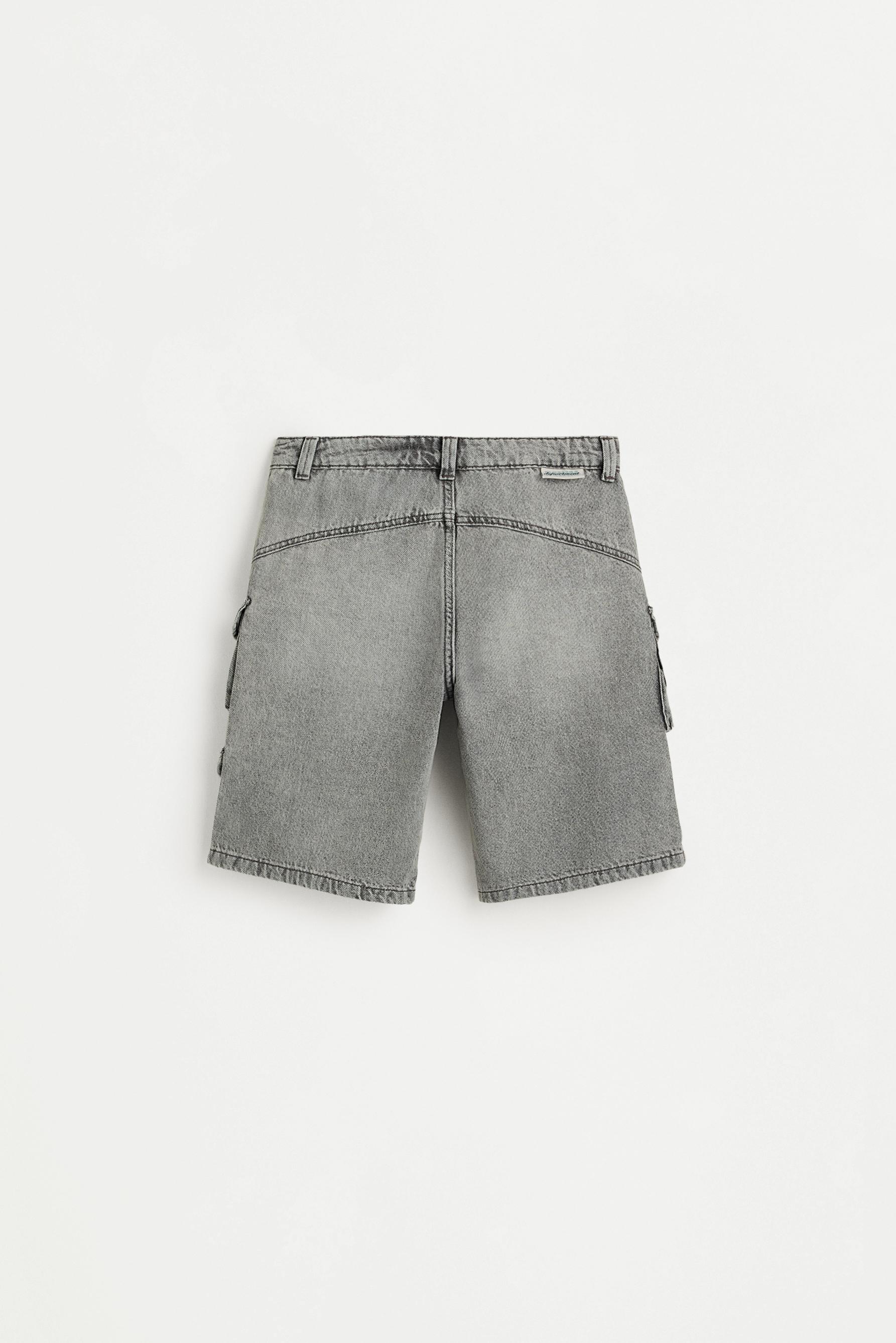 Multi-pocket denim cargo Bermuda shorts — MEDIUM GREY