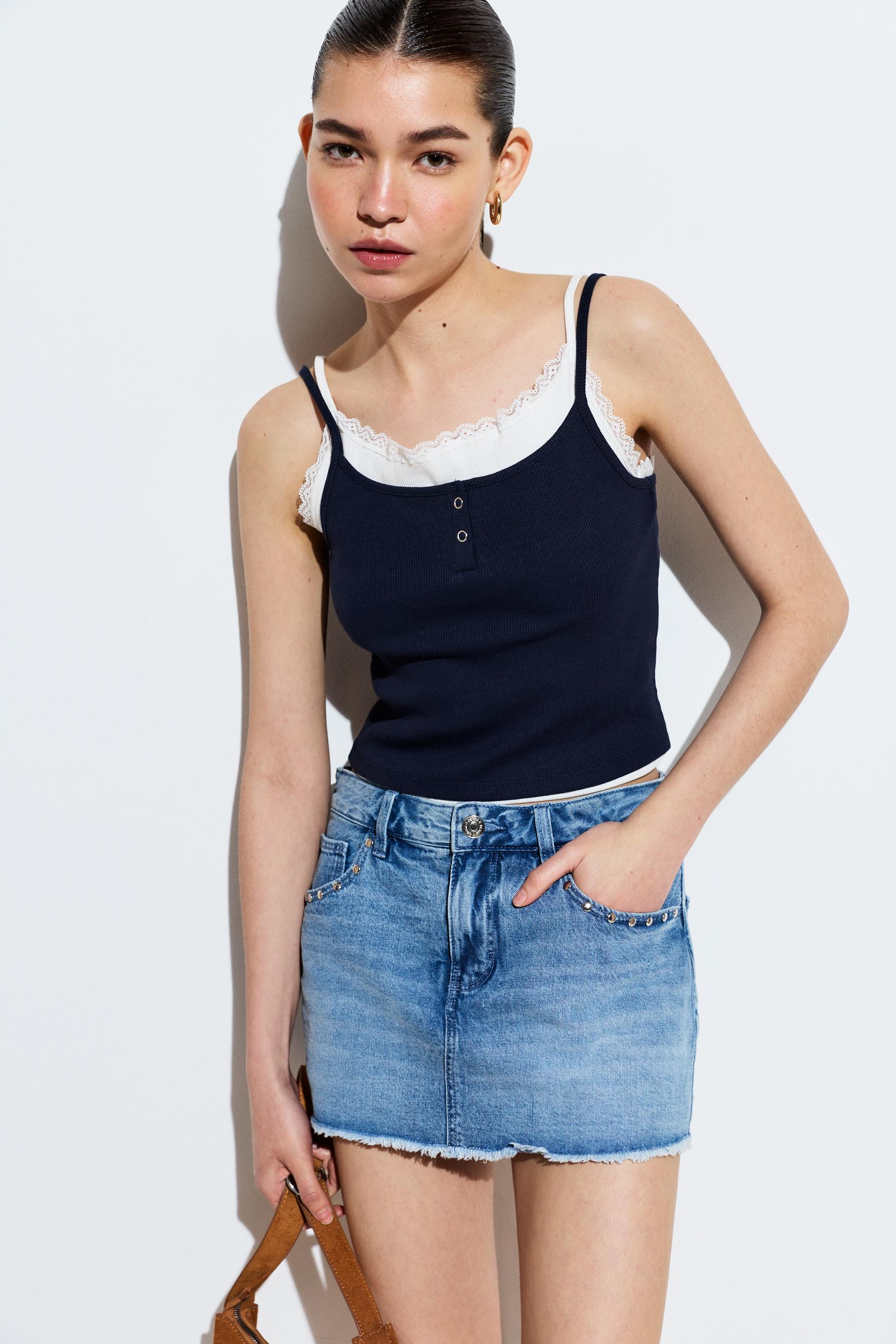 Studded denim skirt — INDIGO