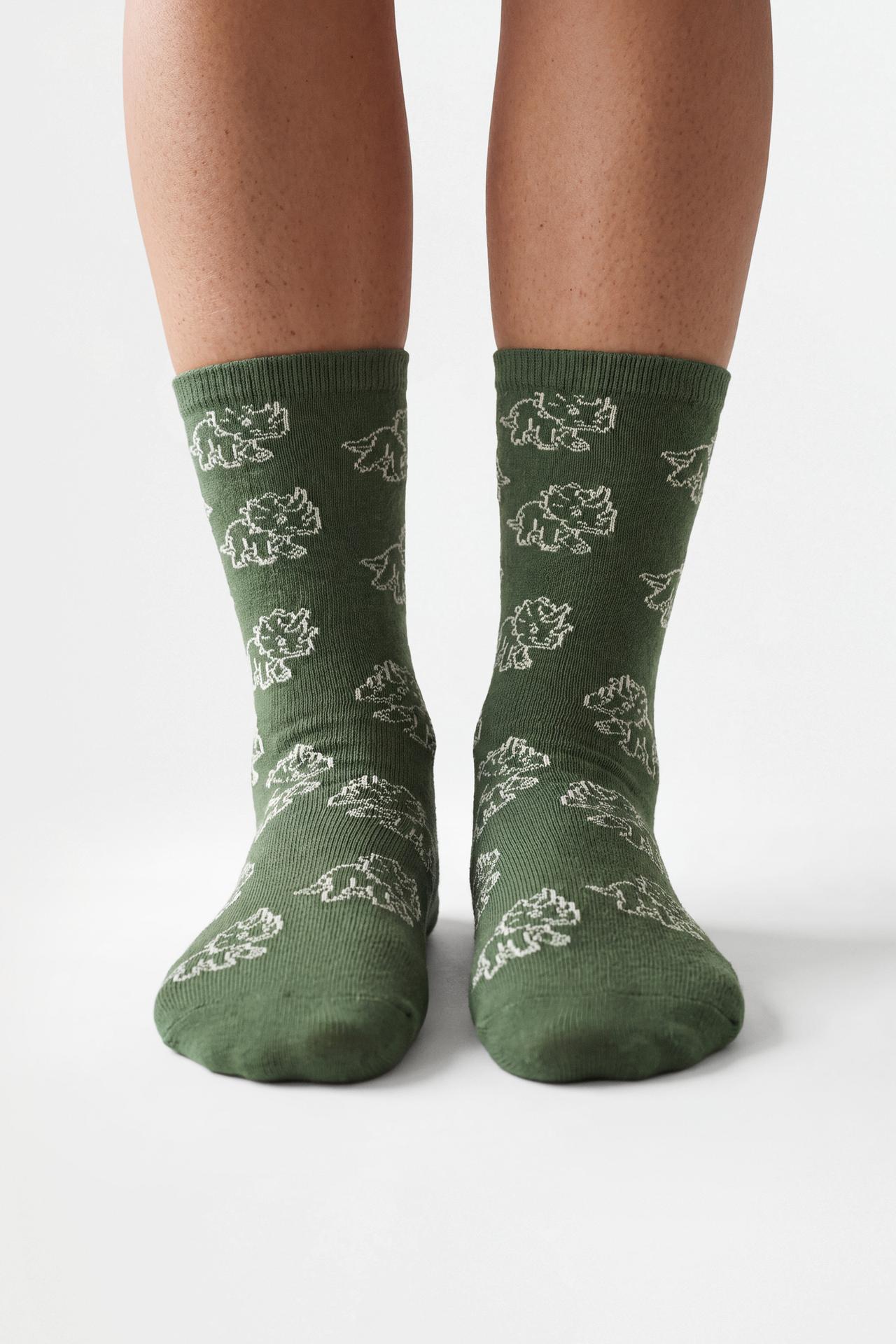Dinosaur long socks (7-pack) — GREEN TONES