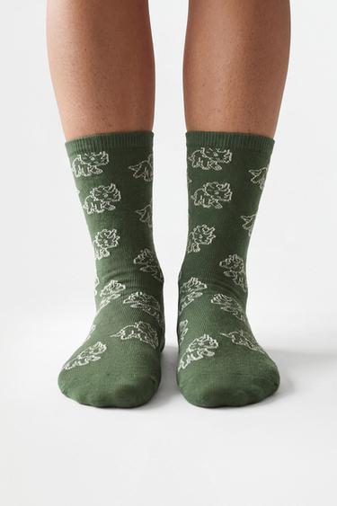 Dinosaur long socks (7-pack) — GREEN TONES 1