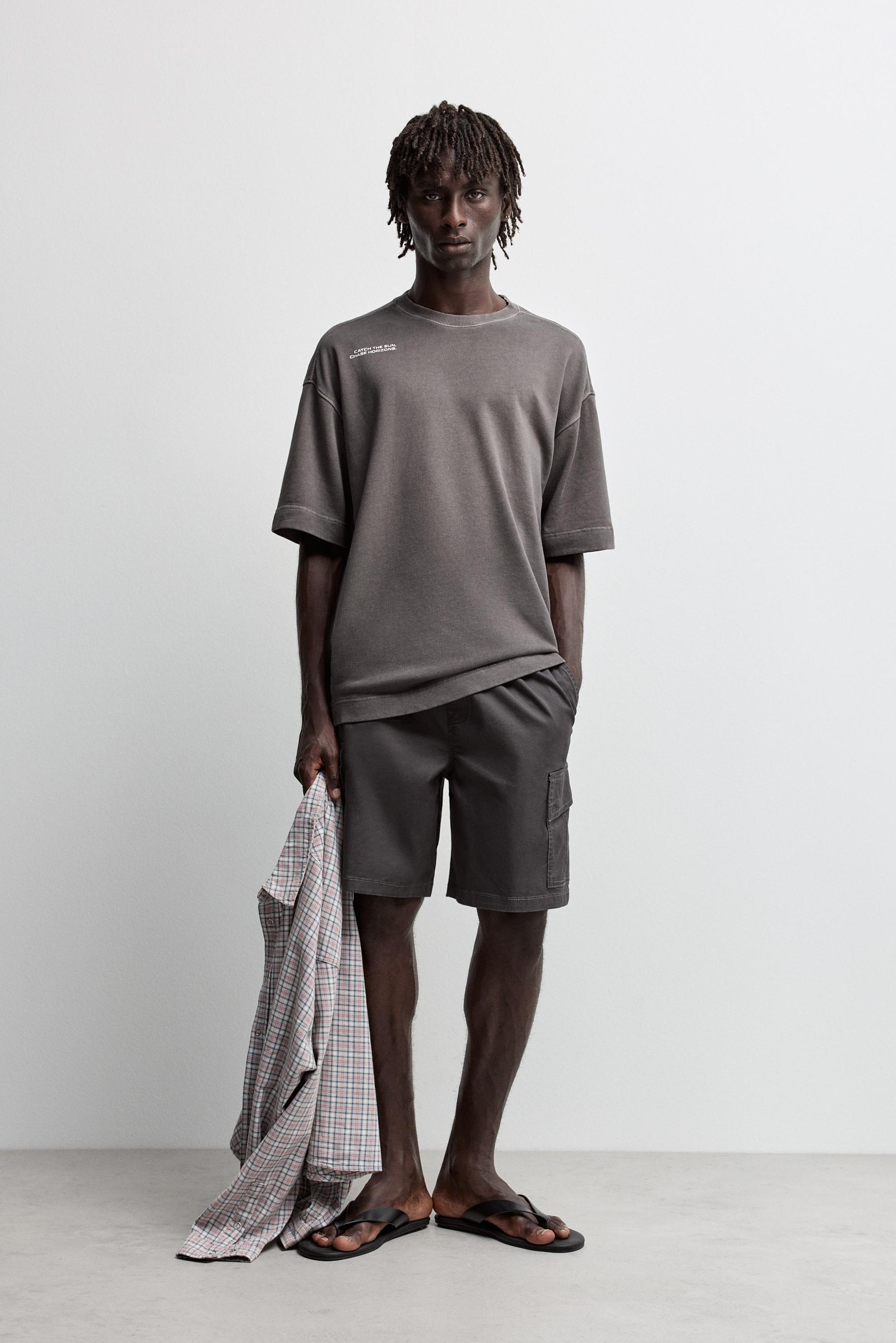Faded-effect short sleeve sweatshirt — DARK GREY