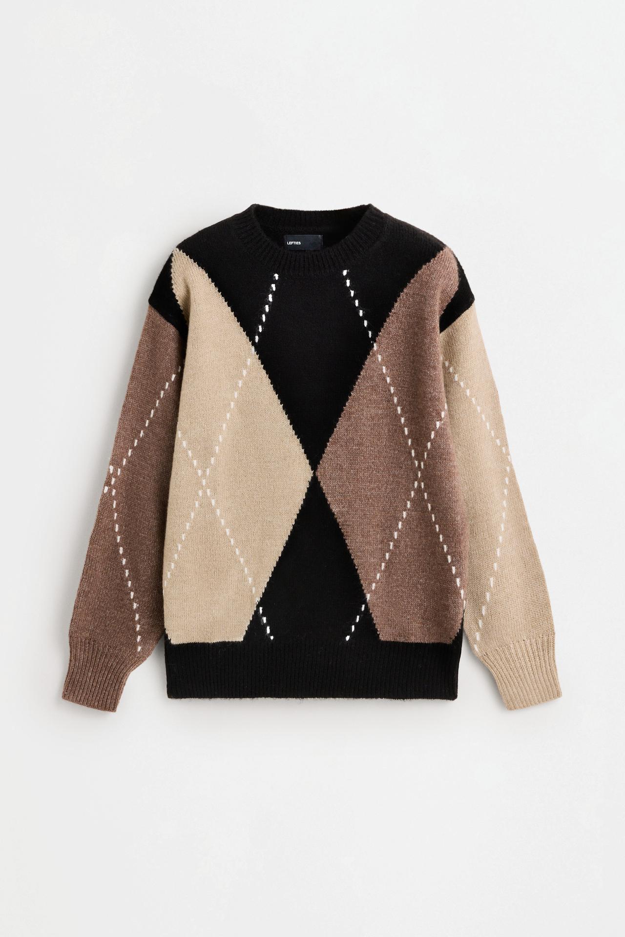 Diamond-textured sweater — ECRU/BROWN