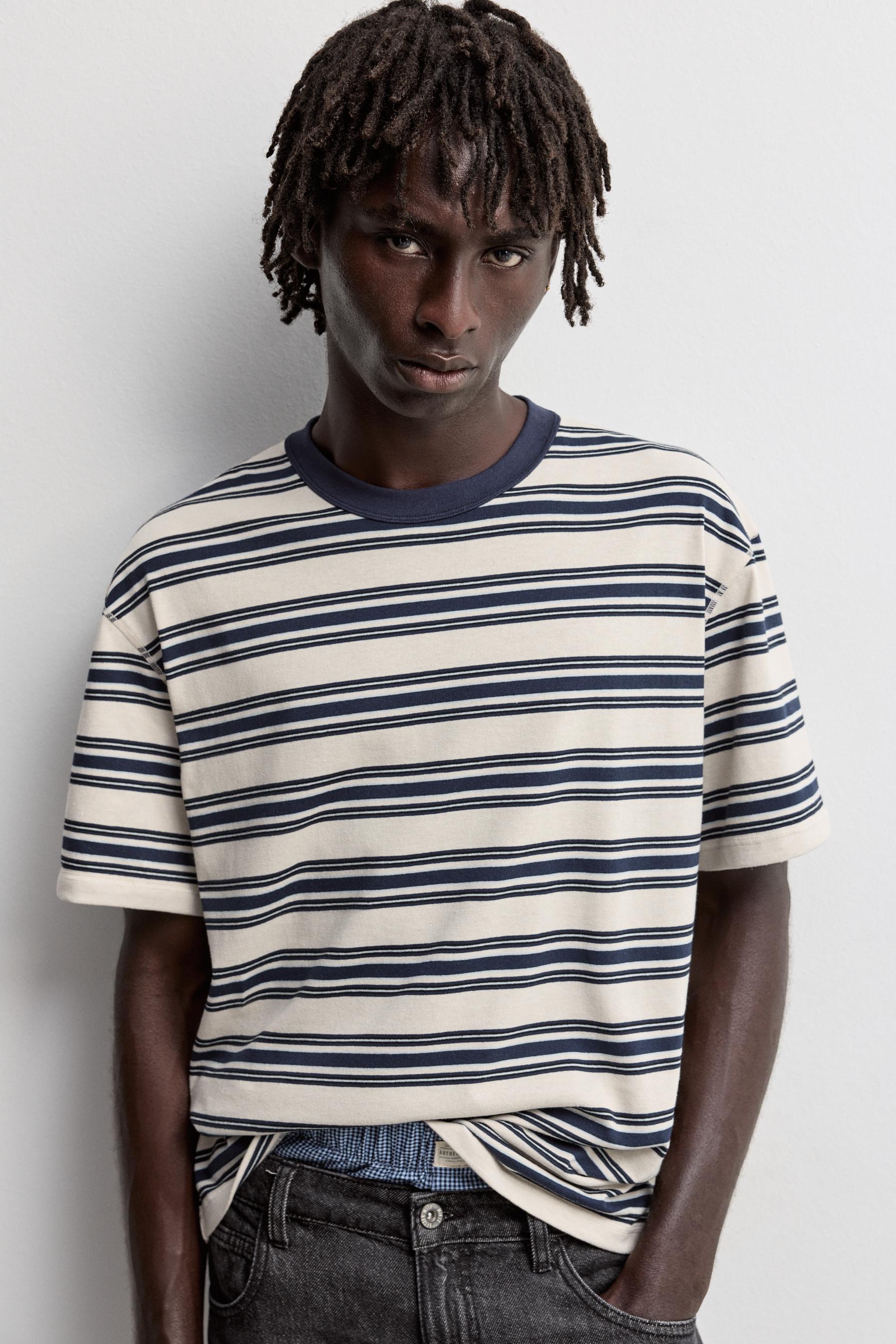 Textured striped T-shirt — VANILLA