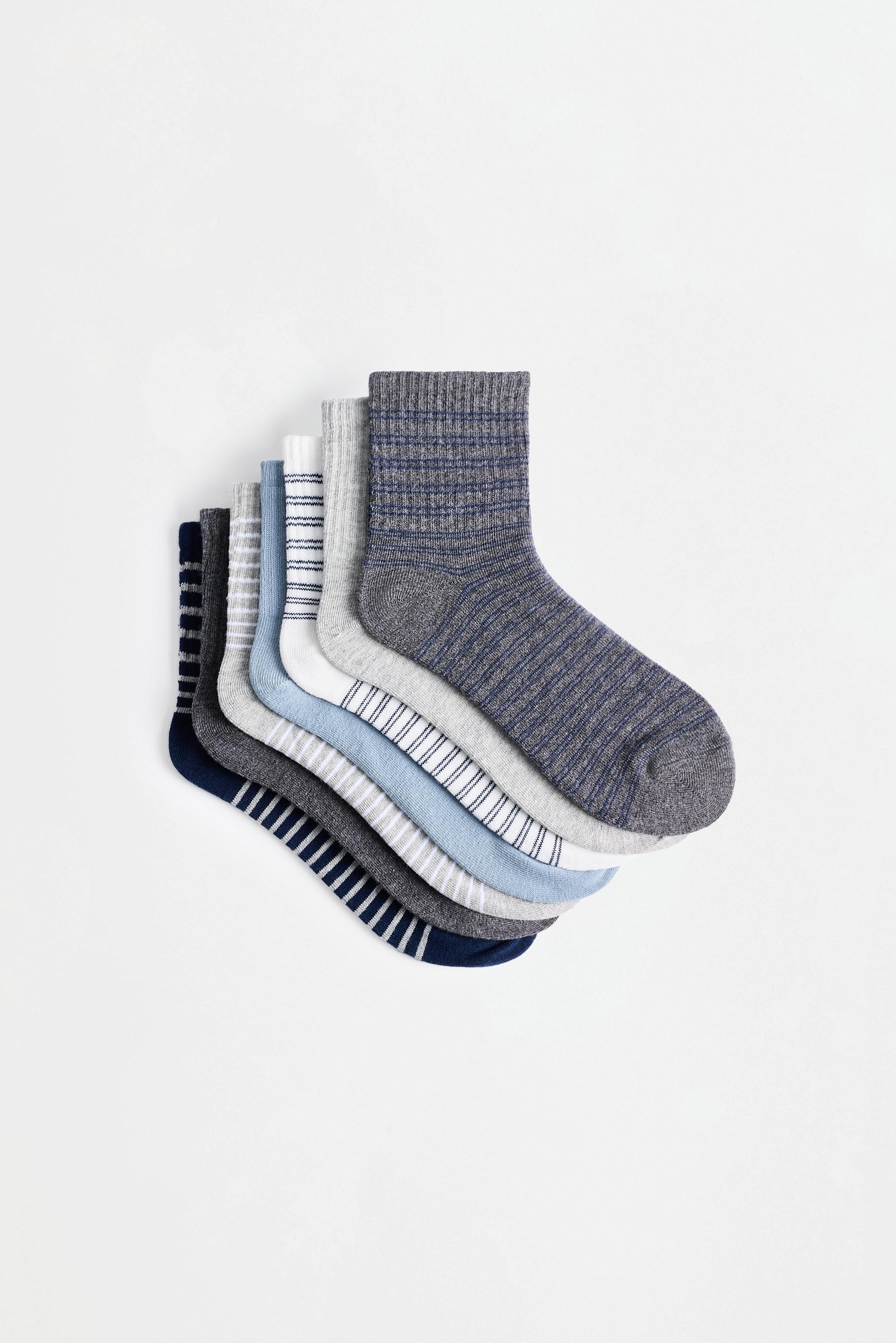 Striped ankle socks (7-pack) — GREY/BLUE